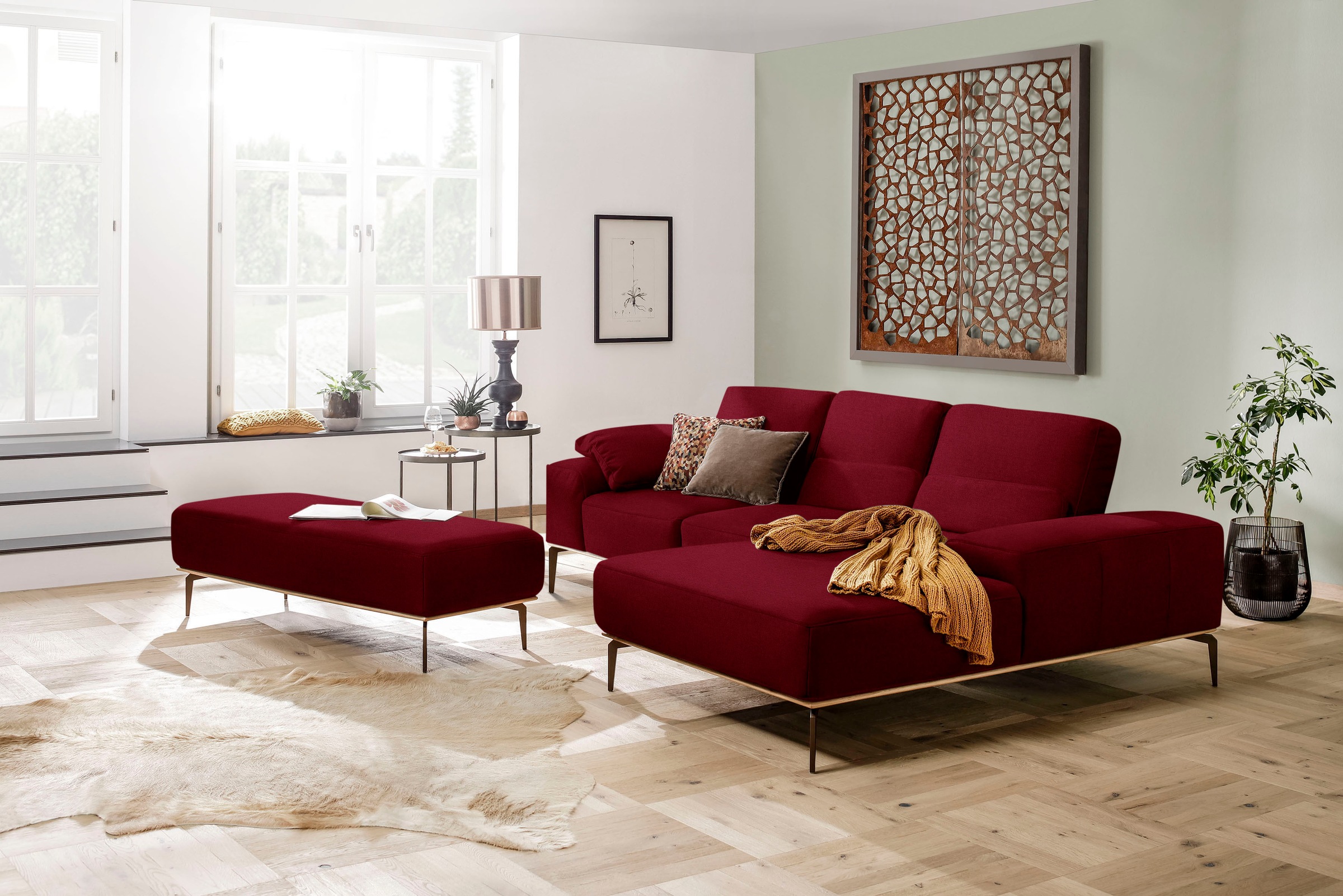 W.SCHILLIG Ecksofa »run, Designsofa mit tollem Sitzkomfort, bequem, L-Form«, mit Holzsockel, Füße in Bronze pulverbeschichtet, Breite 279 cm