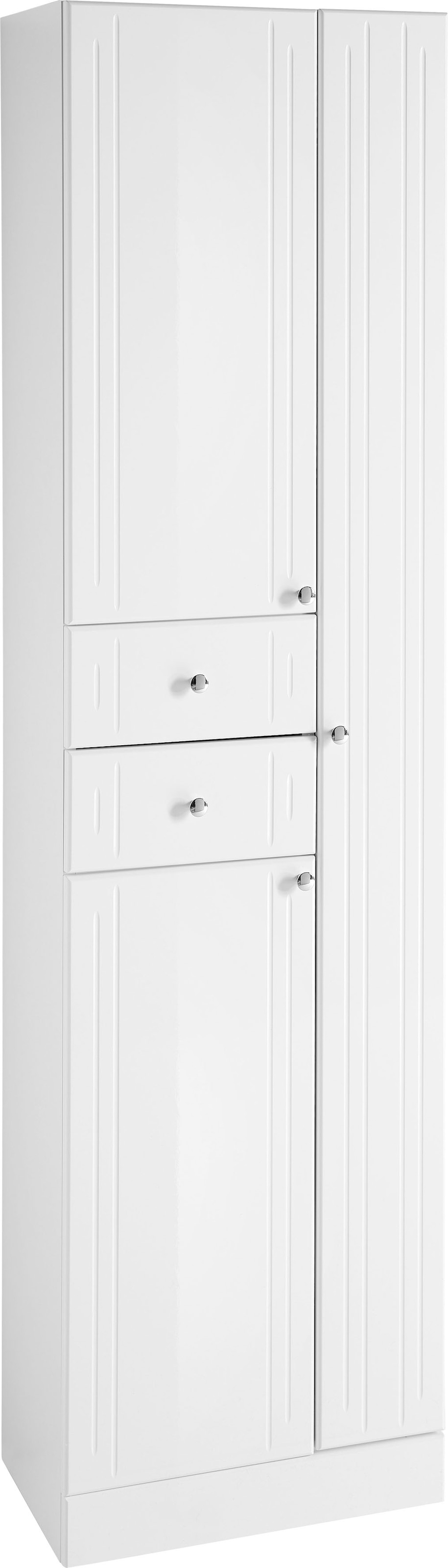 Saphir Hochschrank »Quickset 955 Badschrank, 50 cm breit, 3 Türen, 2 Schubladen«, Badezimmer-Hochschrank inkl. Türdämpfer, Griffe in Chrom glänzend