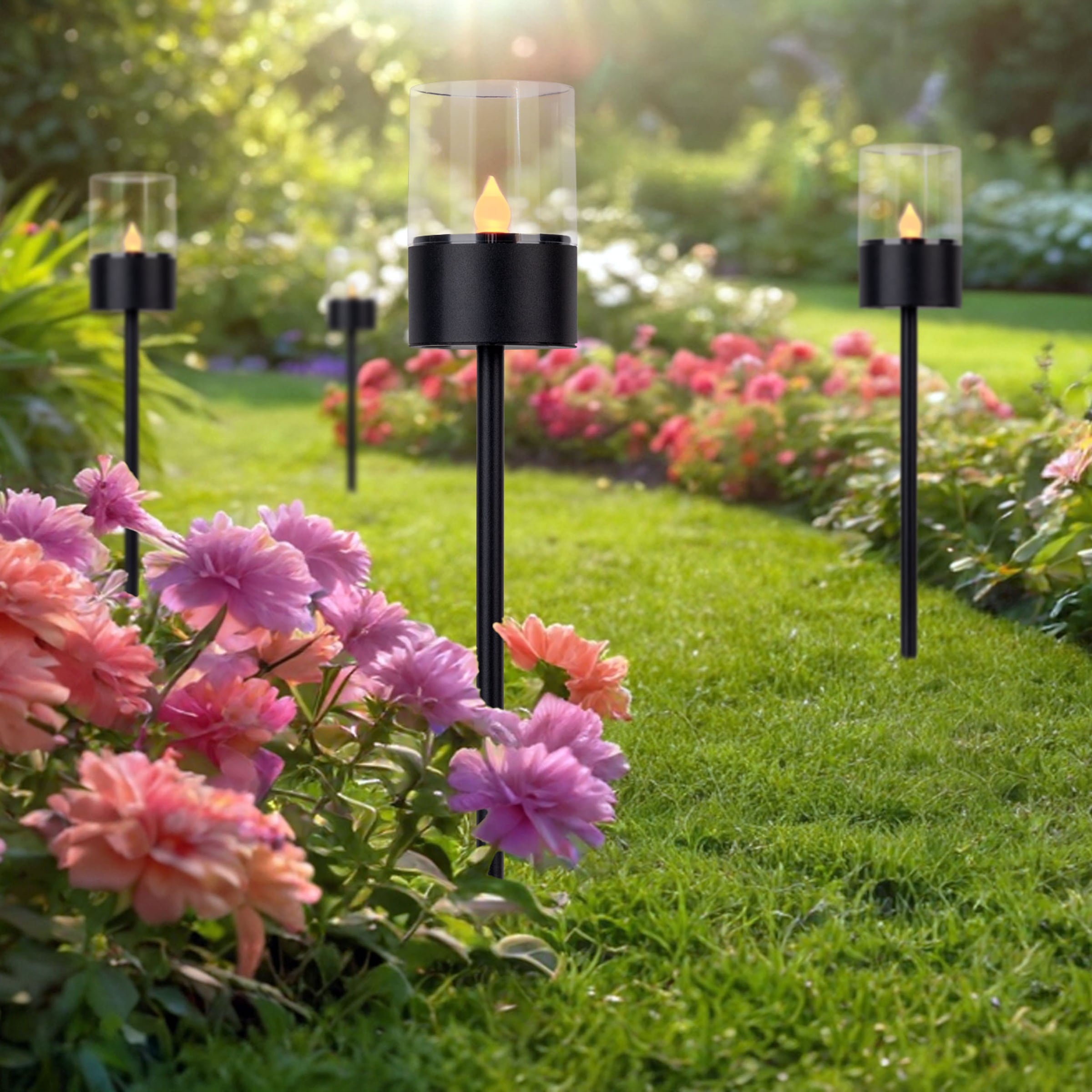 OTTO home LED Solarleuchte »Liddia« LED-Modul 4 Stk. Warmweiß 4er Set Dekoerdspieß, Gartenfackel mit Flammeneffekt, Metall  H: 37cm