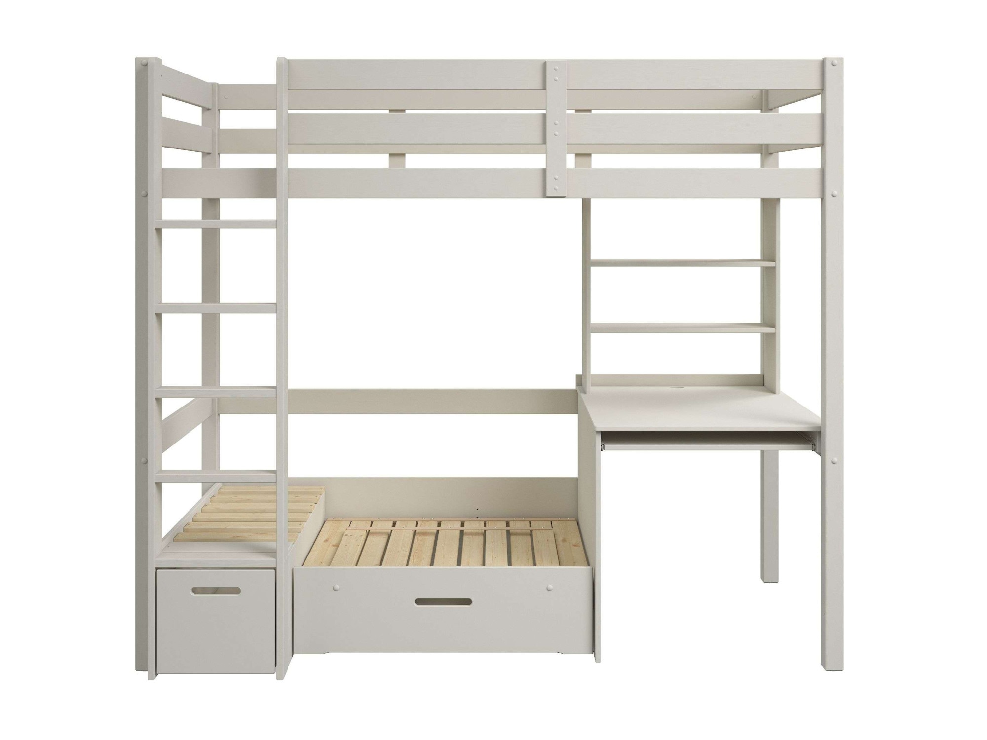 OTTO home Etagenbett »HENNE' TOPSELLER! Hochbett, Ideal für kleine Räume, 2 Schlafplätze« zweiter Schlafplatz ausziehbar, B/H/T ca. 208/180/105cm,  mit Polsterauflagen, Schreibtisch, Stauraum, seitenverkehrt montierbar