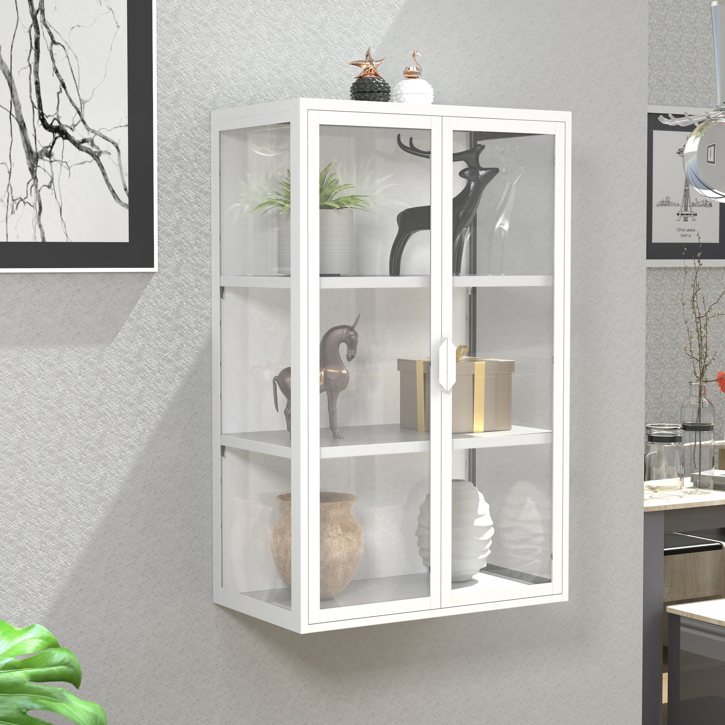 VCM Wandregal »Stahl Wandvitrine Hängevitrine Vitrine Glas Flokas«
