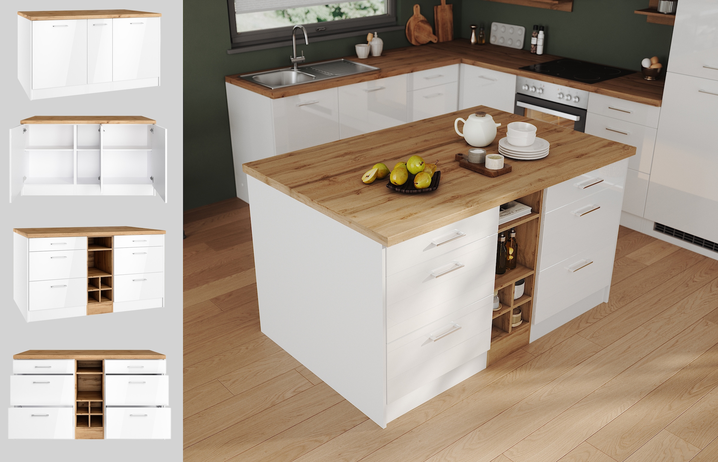 KOCHSTATION Kücheninsel »KS-Milan«, Stellmaß 153/100 cm, viel Stauraum, Lebensmittelpunkt: Küche