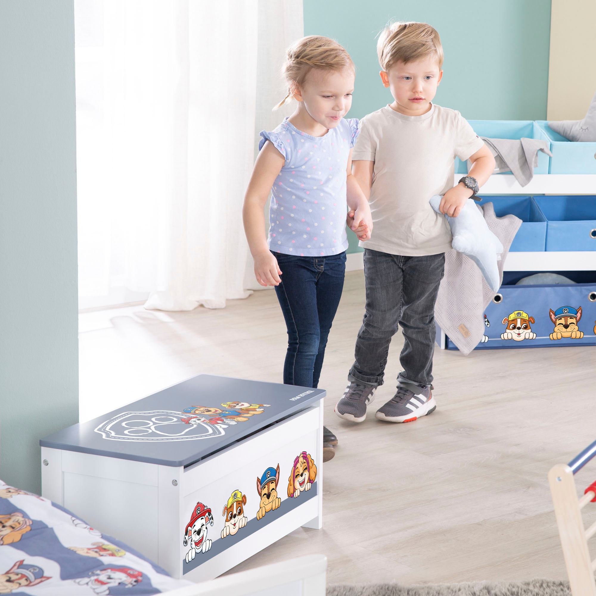 roba® Kinderregal »PAW Patrol, weiß«, inklusive 5 Stoffboxen in 2 Größen