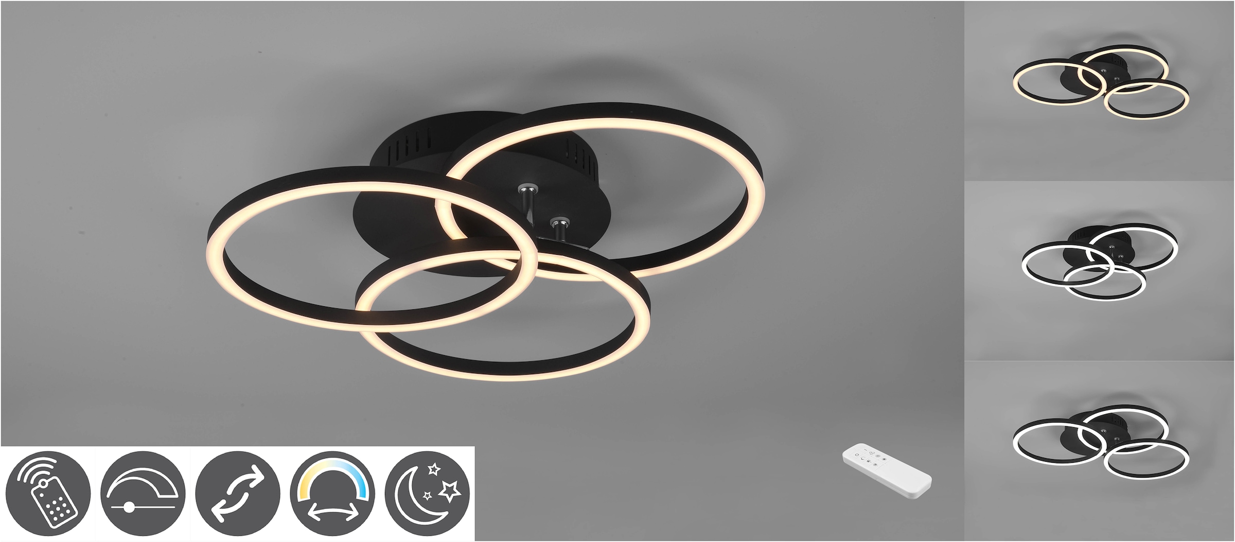 TRIO Leuchten LED Deckenleuchte »Circle«, schwenkbaren 3 Garantie Fernbedienung | flammig-flammig, matt Ringen Jahren inkl. / online mit XXL mit Deckenlampe 1 kaufen schwarz