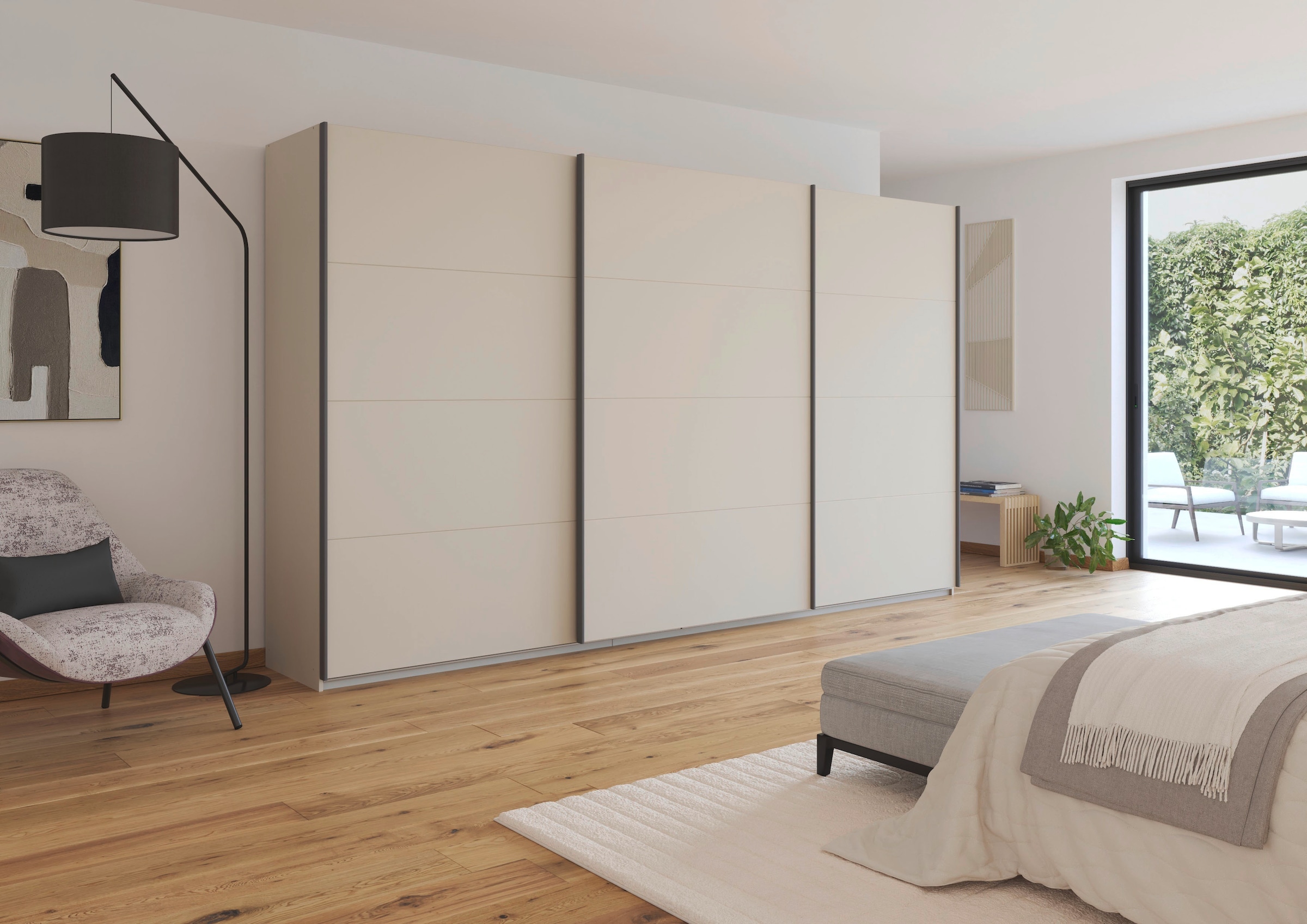 rauch Schwebetürenschrank »Kleiderschrank Schrank Garderobe AGORDO mit Dekor- oder Hochglanzfront«, (in zwei Griff-Farben), durchdachte Innenausstattung, in 4 Breiten und 2 Höhen MADE IN GERMANY