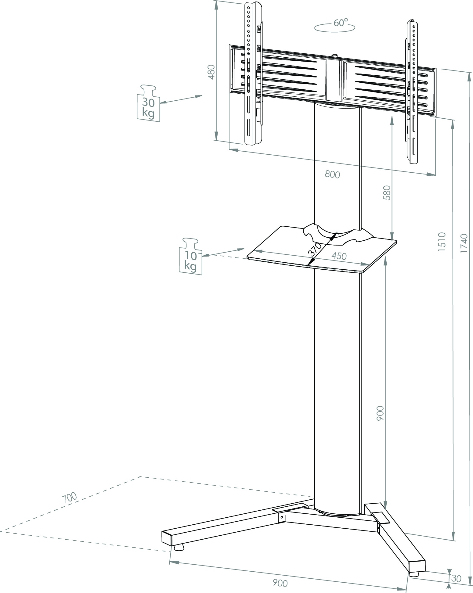 VCM TV-Rack »TV Fernseh Ständer Standfuß Alu Stadino Maxi ZW«, (VCM Stadino)