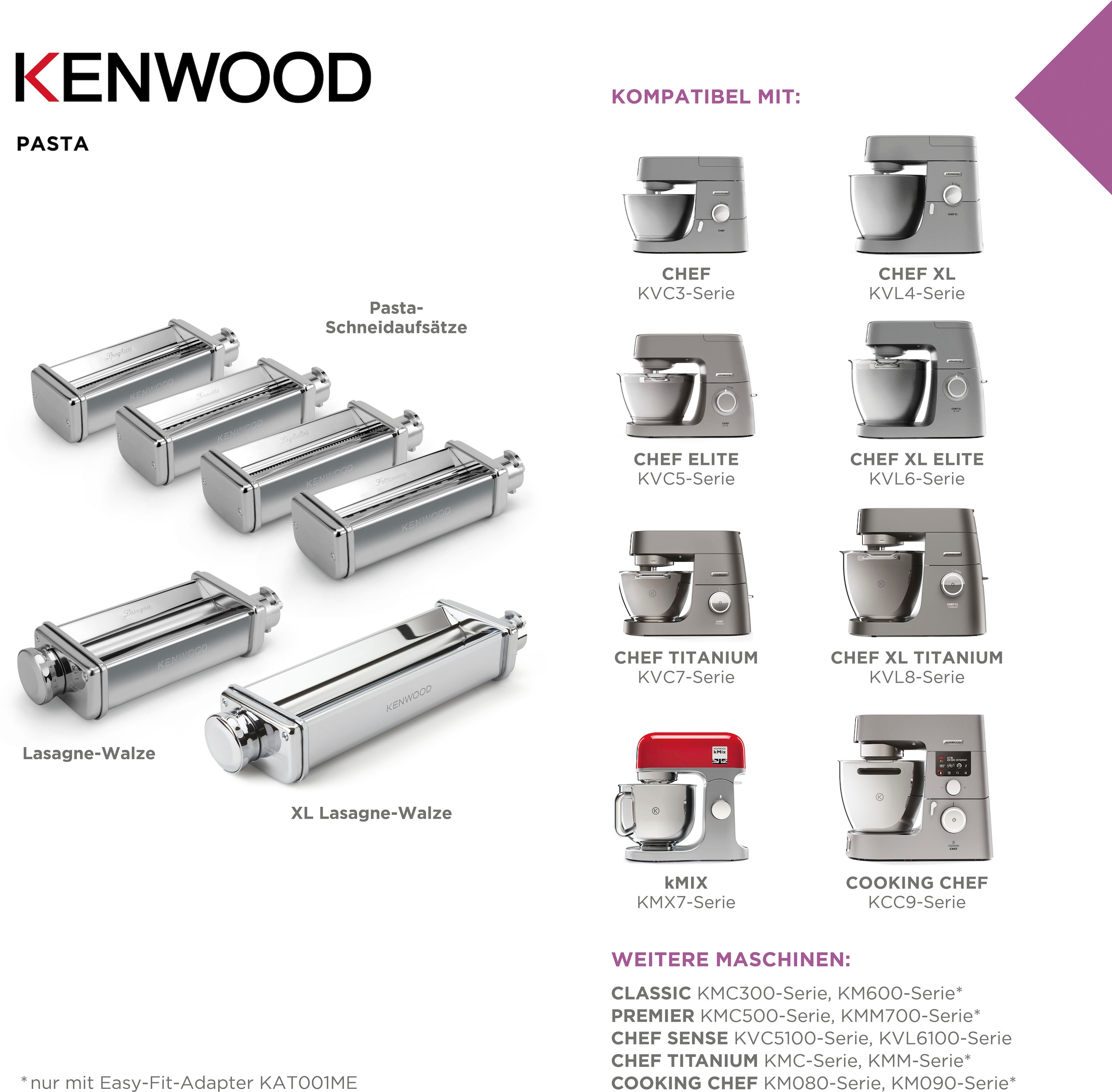 KENWOOD Nudelwalzenvorsatz »Pasta-Set für Lasagne, Spaghetti und Fettuccine MAX980ME«