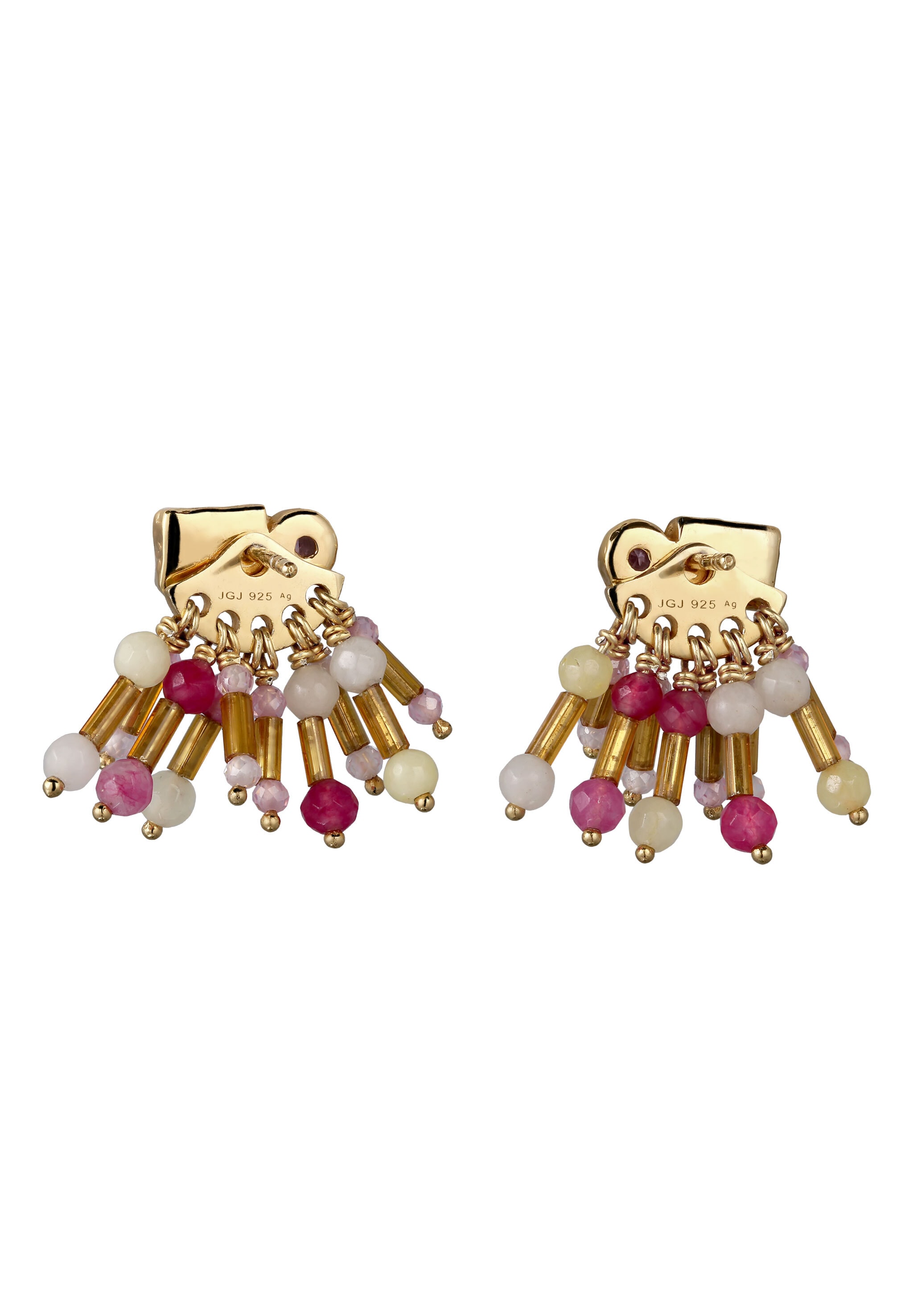 HAZE & GLORY Paar Ohrstecker »Ohrringe Ohrstecker Kreis Quarz Synthetischer Saphir Pink 925 Sterling Silber vergoldet«
