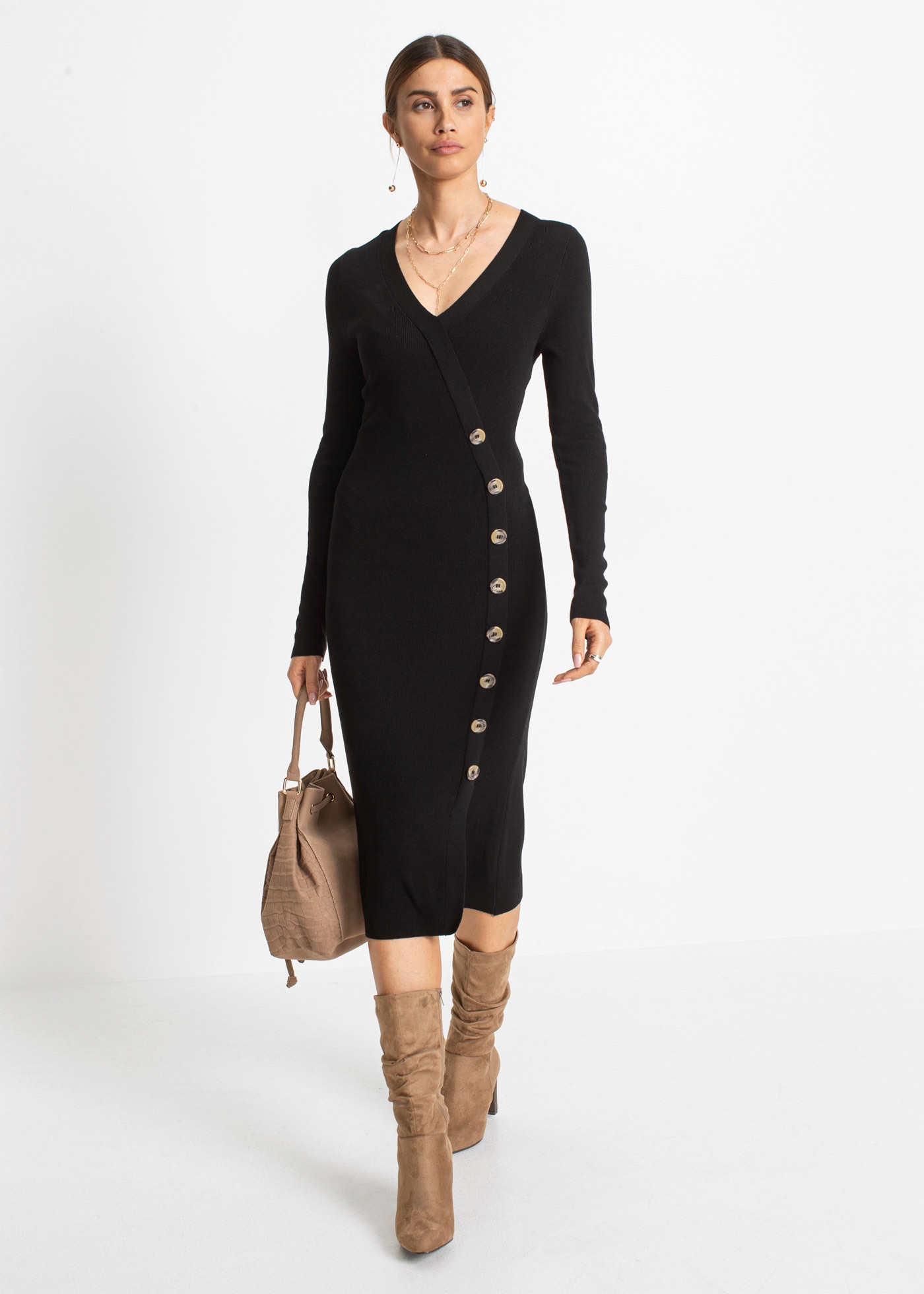 bonprix Strickkleid »Strickkleid aus Viskose-Mix« für eleganten Look, aus Viskose-Mix, figurbetonte Passform