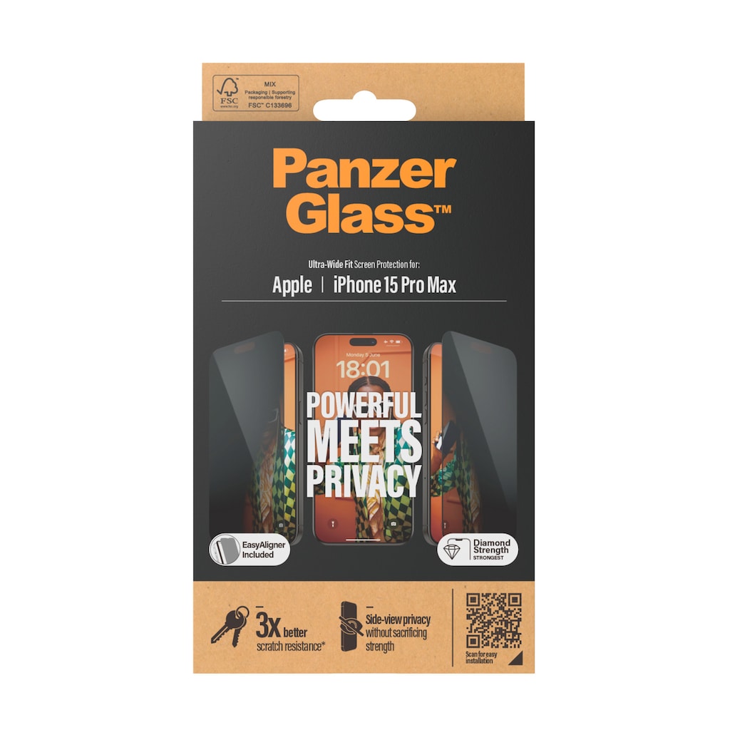 PanzerGlass Displayschutzglas »Privacy Screen Protector Glass«, für iPhone 15 Pro Max