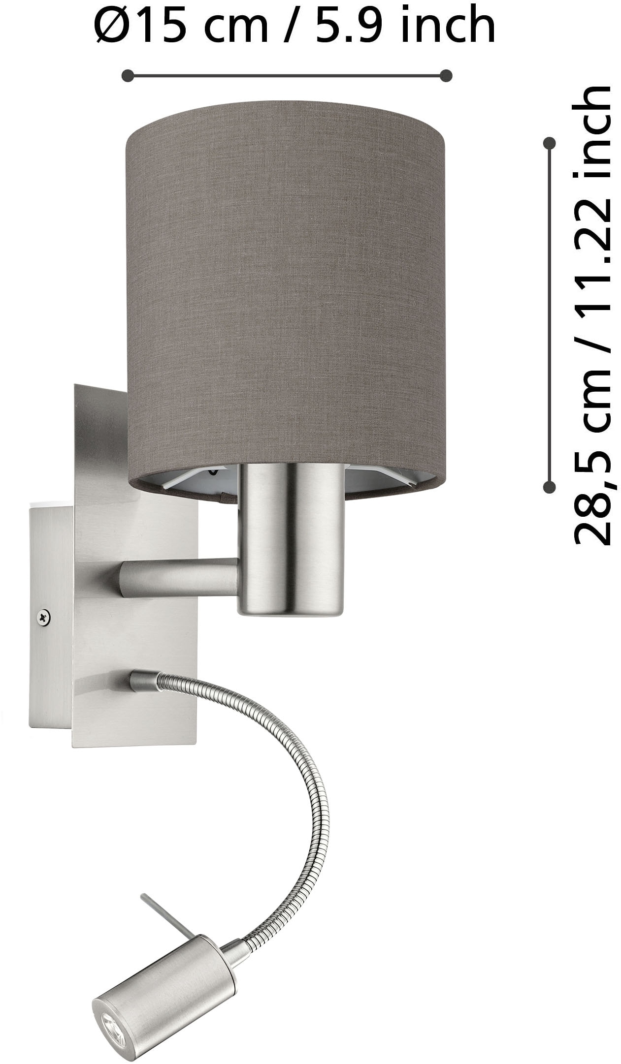 EGLO Wandleuchte »PASTERI Wandlampe - Stahl - E27;LED - 1X40W;1X3,8W - IP20« E27 1 Stk. Warmweiß Wandstrahler, Wandspot, Wohnzimmer, Schlafzimmer, L15 x H38 x AL19,5cm