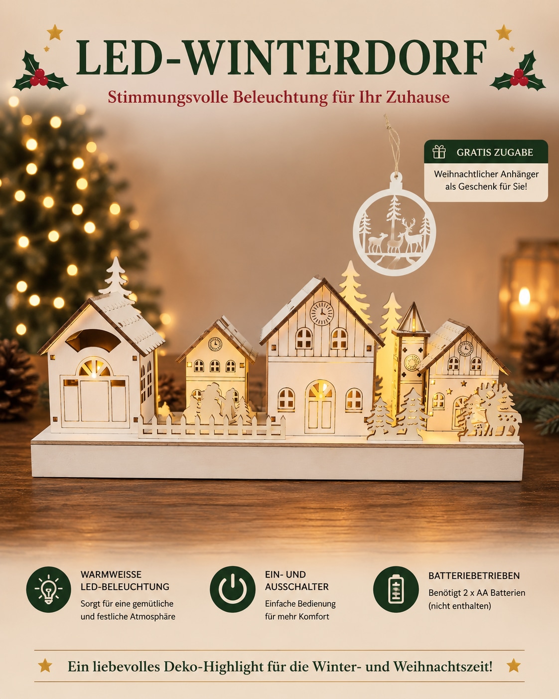OTTO home Weihnachtsdorf »Weihnachtsszene weiß« LED-Licht, detailreich gestaltete Winterszene