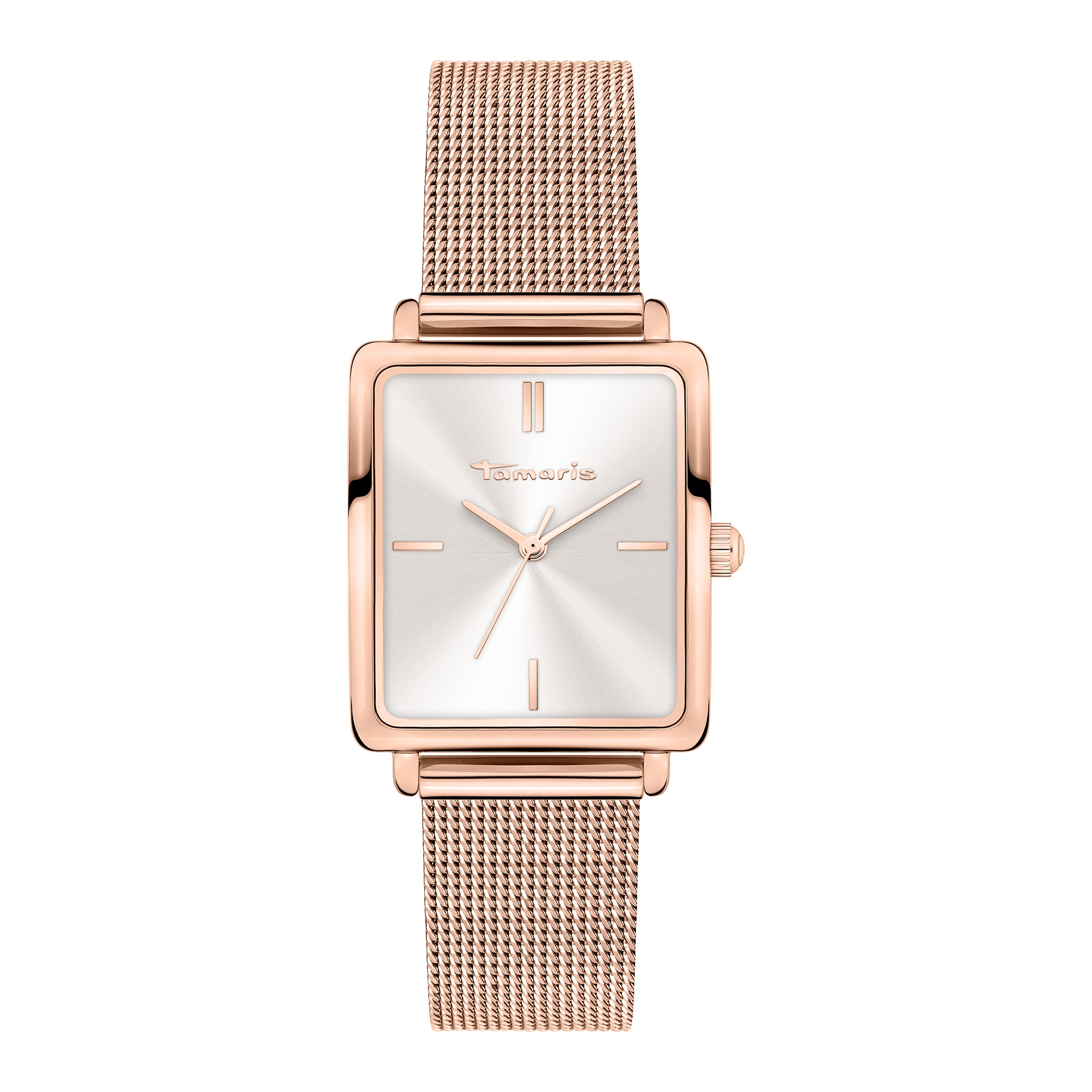 Tamaris Quarzuhr »Square Meets Mesh« Armbanduhr, Damenuhr, Edelstahlarmband, analog
