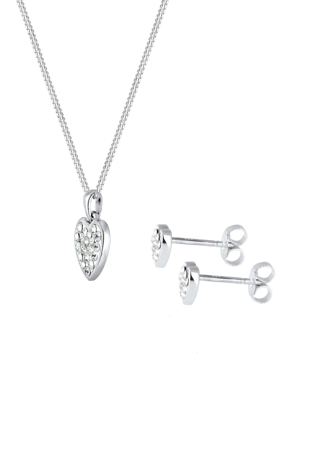 Elli Ohrring und Ketten Set »Schmuckset Herz Glas Kristalle Weiß 925 Sterling Silber«