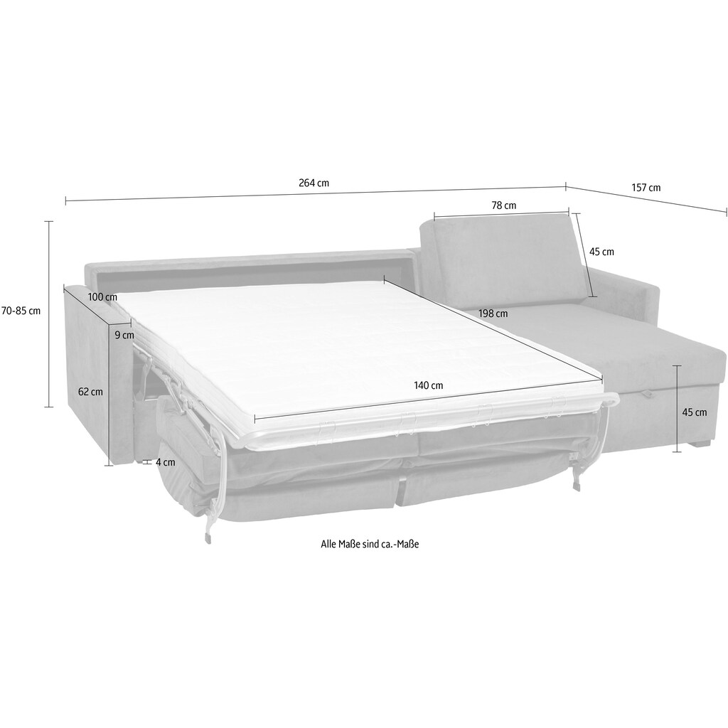 Places of Style Schlafsofa »GOLDPOINT Ecksofa 264 cm, Liegefläche (140/200cm)«