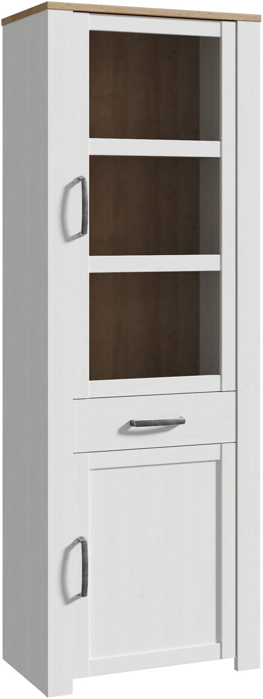 Vitrine haute BOHOL Blanche - 2 portes dont 1 vitrée + 1 tiroir - L 71,7 x P 42 x H 205,4 cm