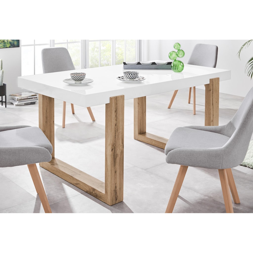 INOSIGN Esstisch »Solid«, mit schönem Holzgestell und einer weißen hochglanzfarbenen Tischplatte, in zwei verschiedenen Größen