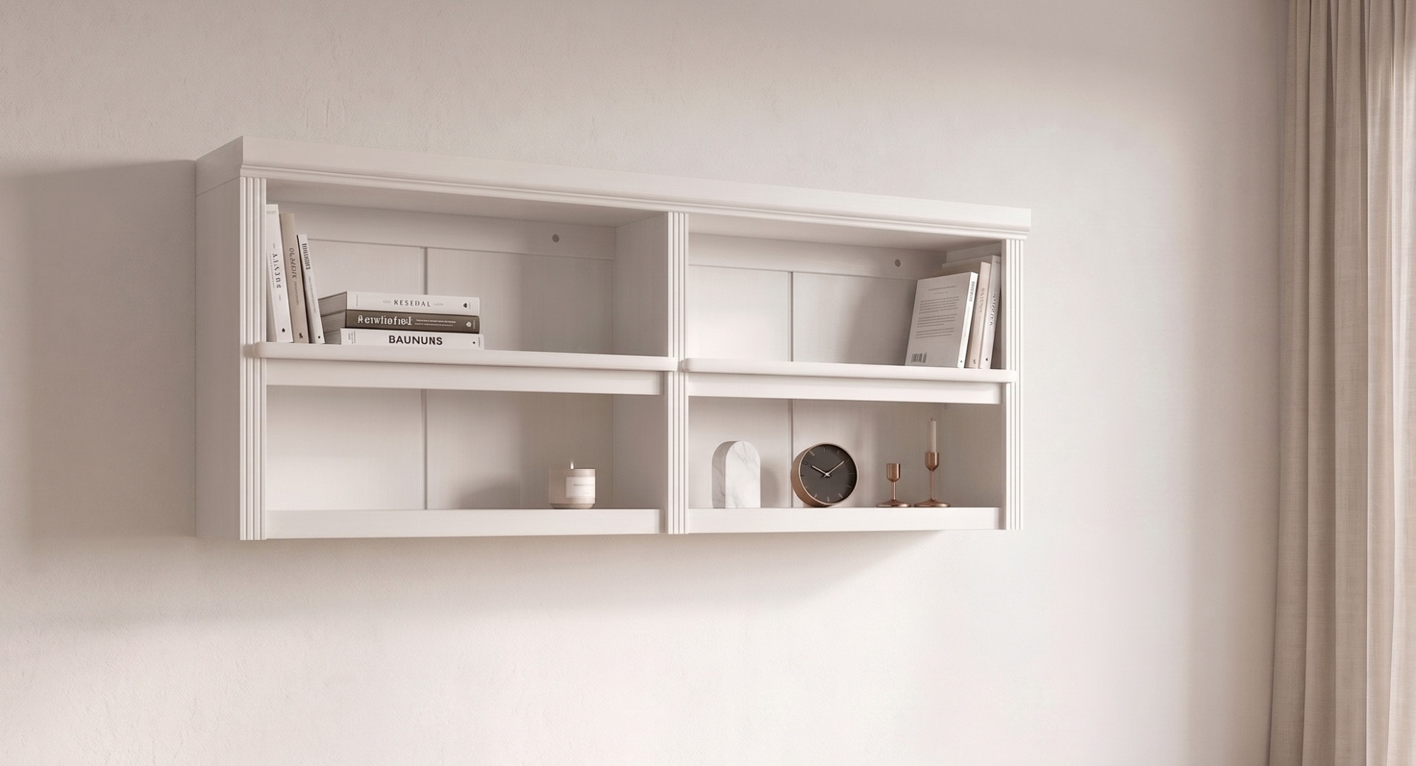 OTTO home, Wandregal »Soeren« B/T/H: 158/29/67 cm, aus massiver Kiefer, 4 offene Fächer, FSC -zertifiziert, cremeweiß, Massivholz,