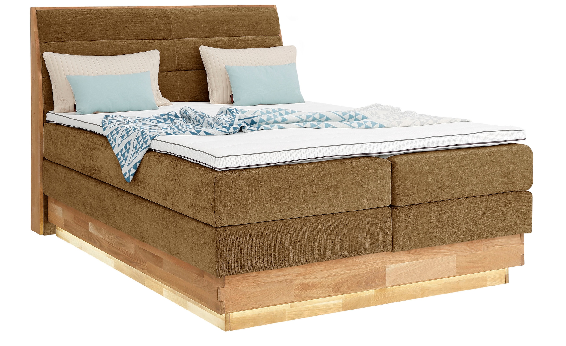 OTTO products Boxspringbett »JENNA in verschiedenen Farben und Breiten erhältlich« LED-Beleuchtung, mit zertifizierten, recycelten Bezugsstoffen