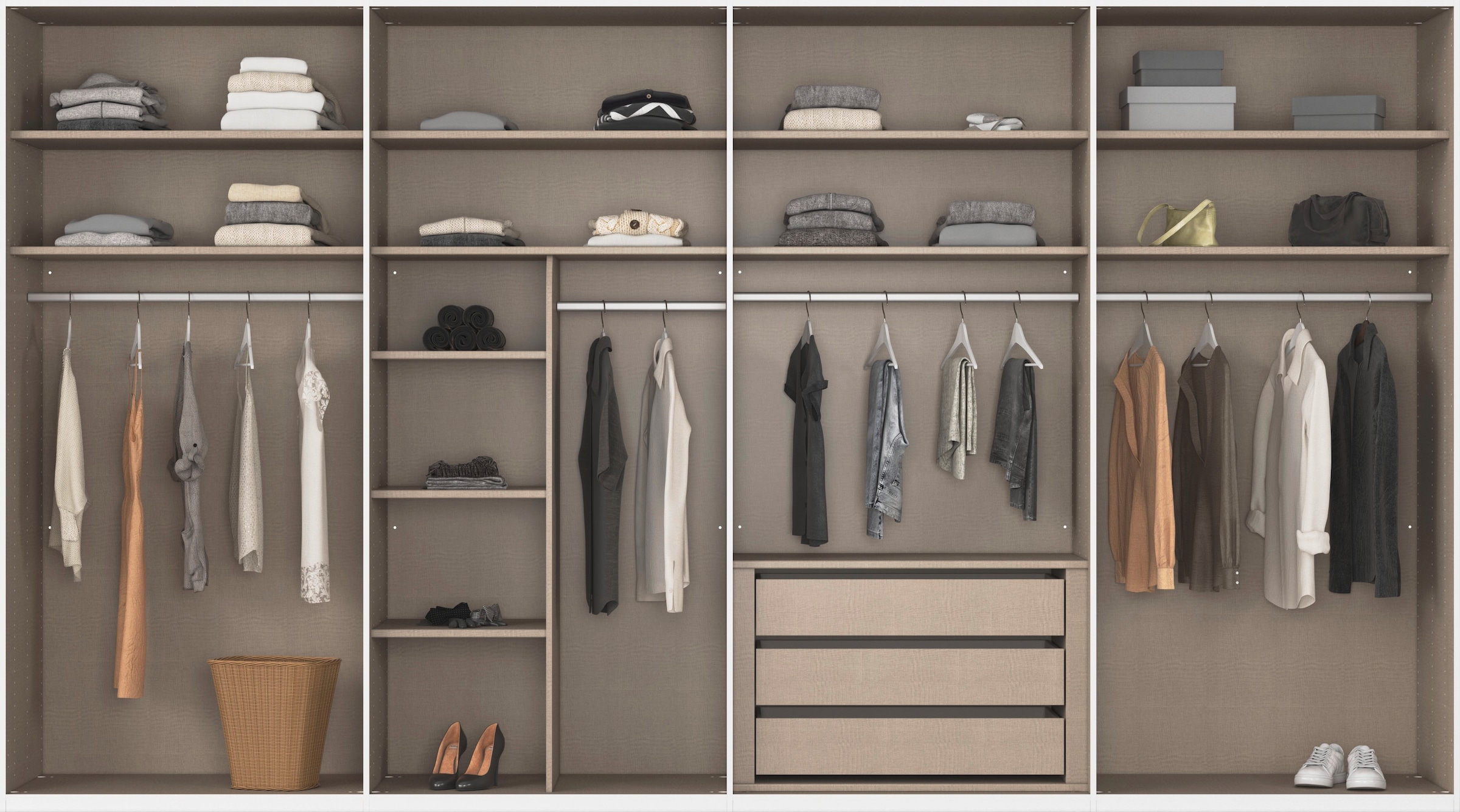 rauch Drehtürenschrank »Kleiderschrank Schrank Garderobe Wäscheschrank BESTSELLER MONTCLAR« 3 Ausstattungen BASIC/CLASSIC/PREMIUM (SOFT-CLOSE), Breiten 201-400 cm,  Front in Glas/Hochglanz/Dekor/Grauspiegel in 5 Breiten MADE IN GERMANY