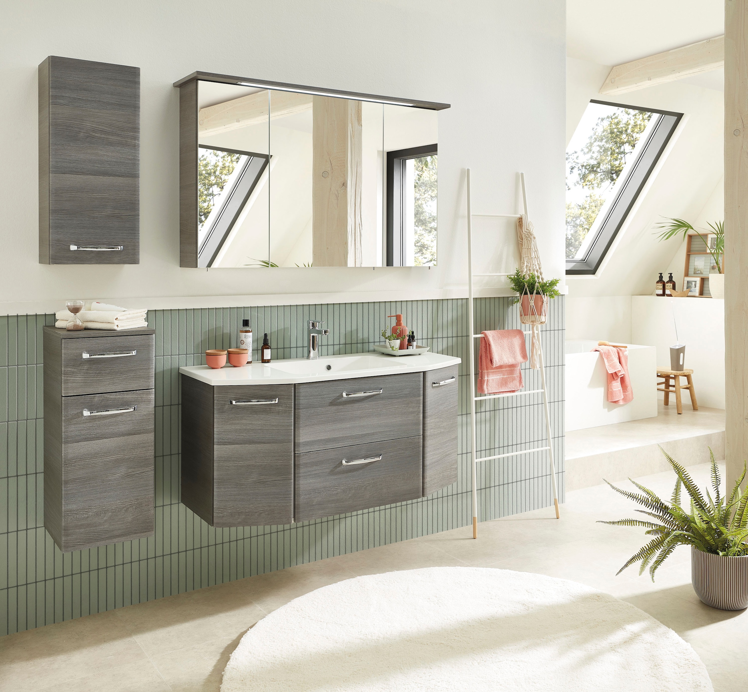 Saphir Unterschrank »Quickset Badschrank mit 1 Tür, 1 Schublade, 1 Glas-Einlegeboden«, 30 cm breit, Badezimmerschrank inkl. Türdämpfer, Griffe in Chrom Glanz