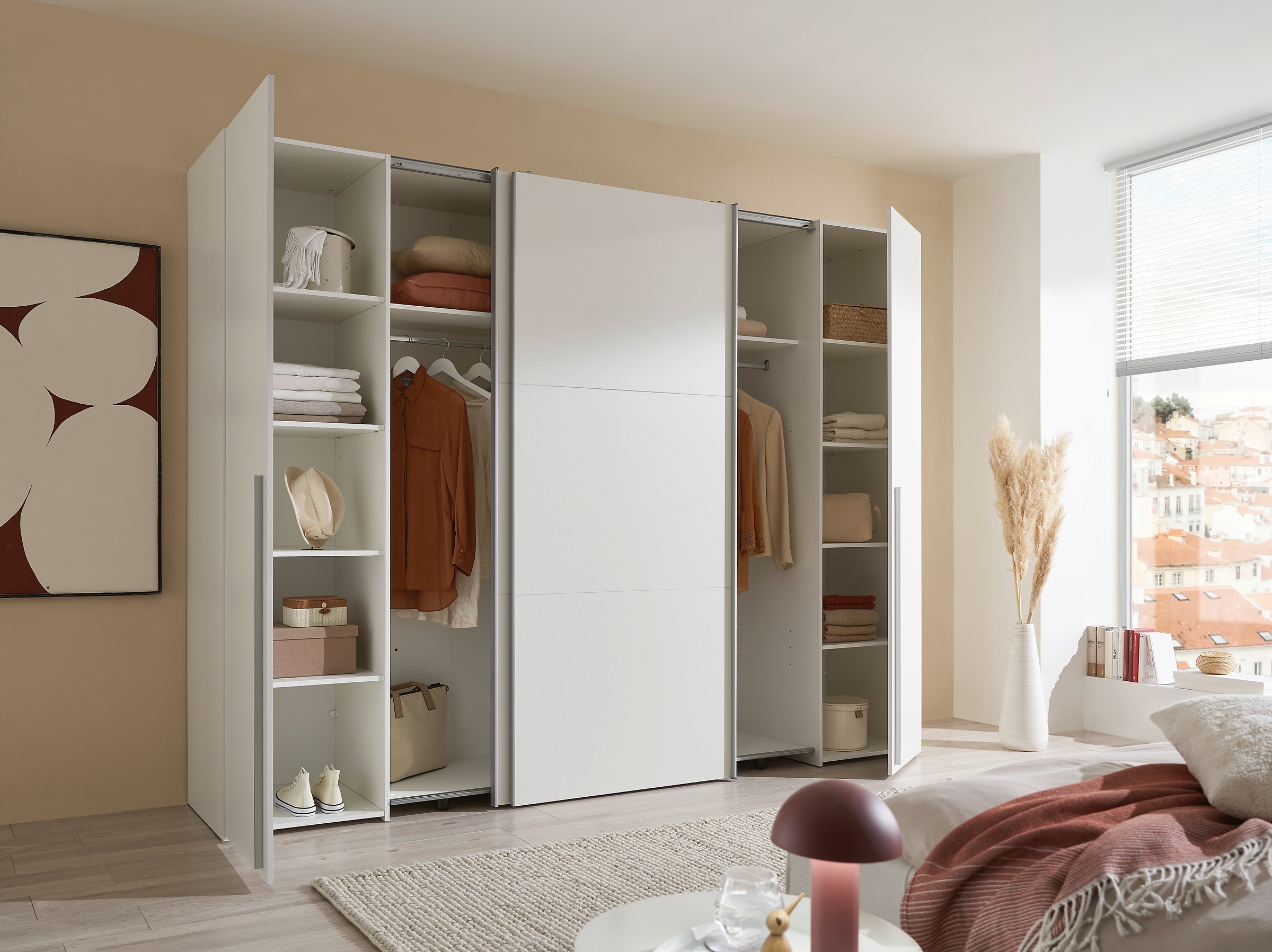 Schlafkontor Schwebetürenschrank »Maturs Drehtürenschrank«, 2 Schwebetüren, 2 Drehtüren mit 10 Einlegeböden und 2 Kleiderstangen