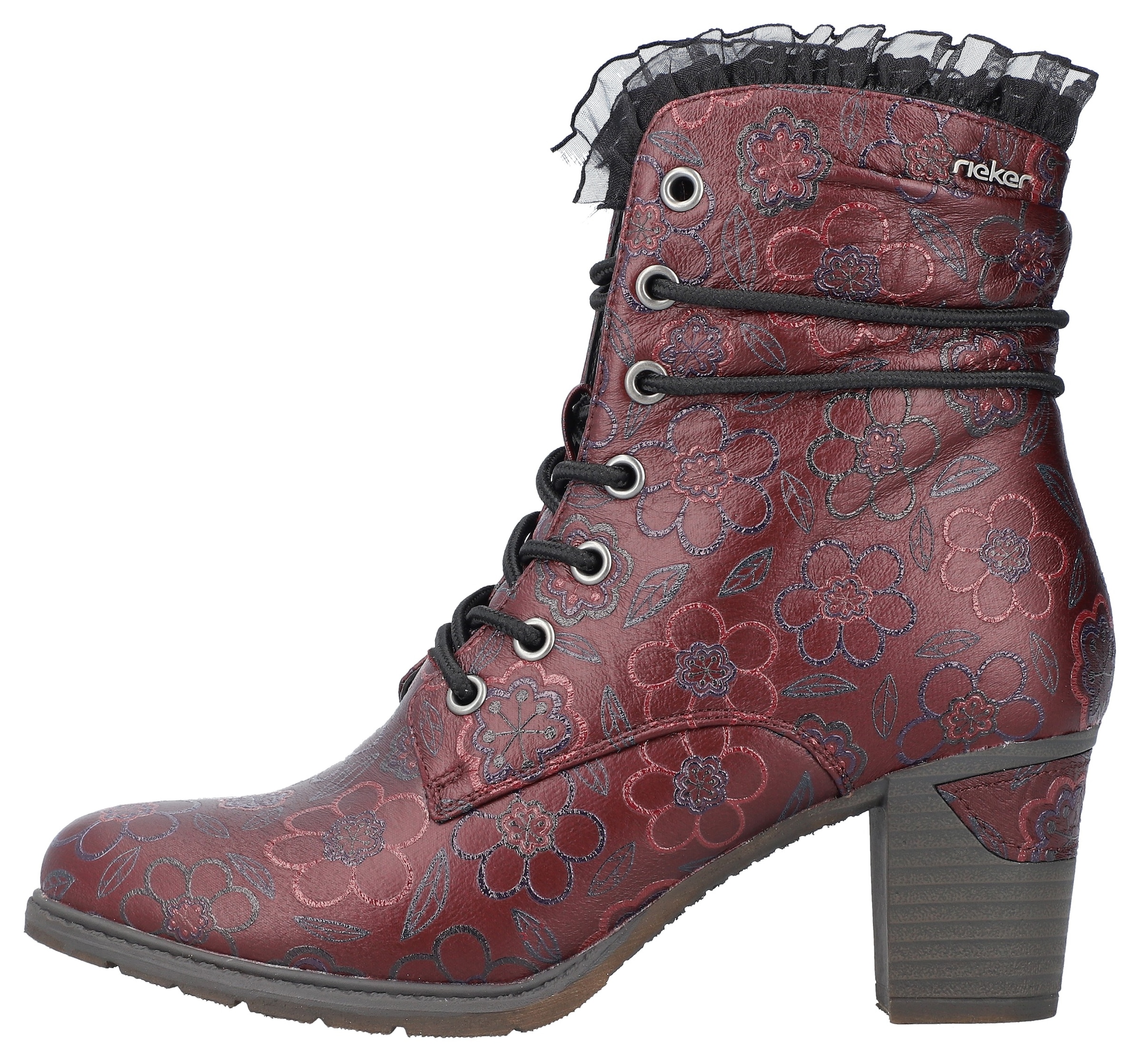 Rieker Winterstiefelette, Schnürstiefelette, Reißverschluss-Boots, Blockabsatz, Blumenprint