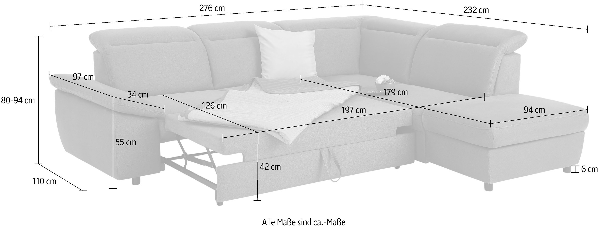 Home affaire Ecksofa »Mauritius L-Form«, mit Ottomane, mit Kopfteil- und Armlehnverstellung