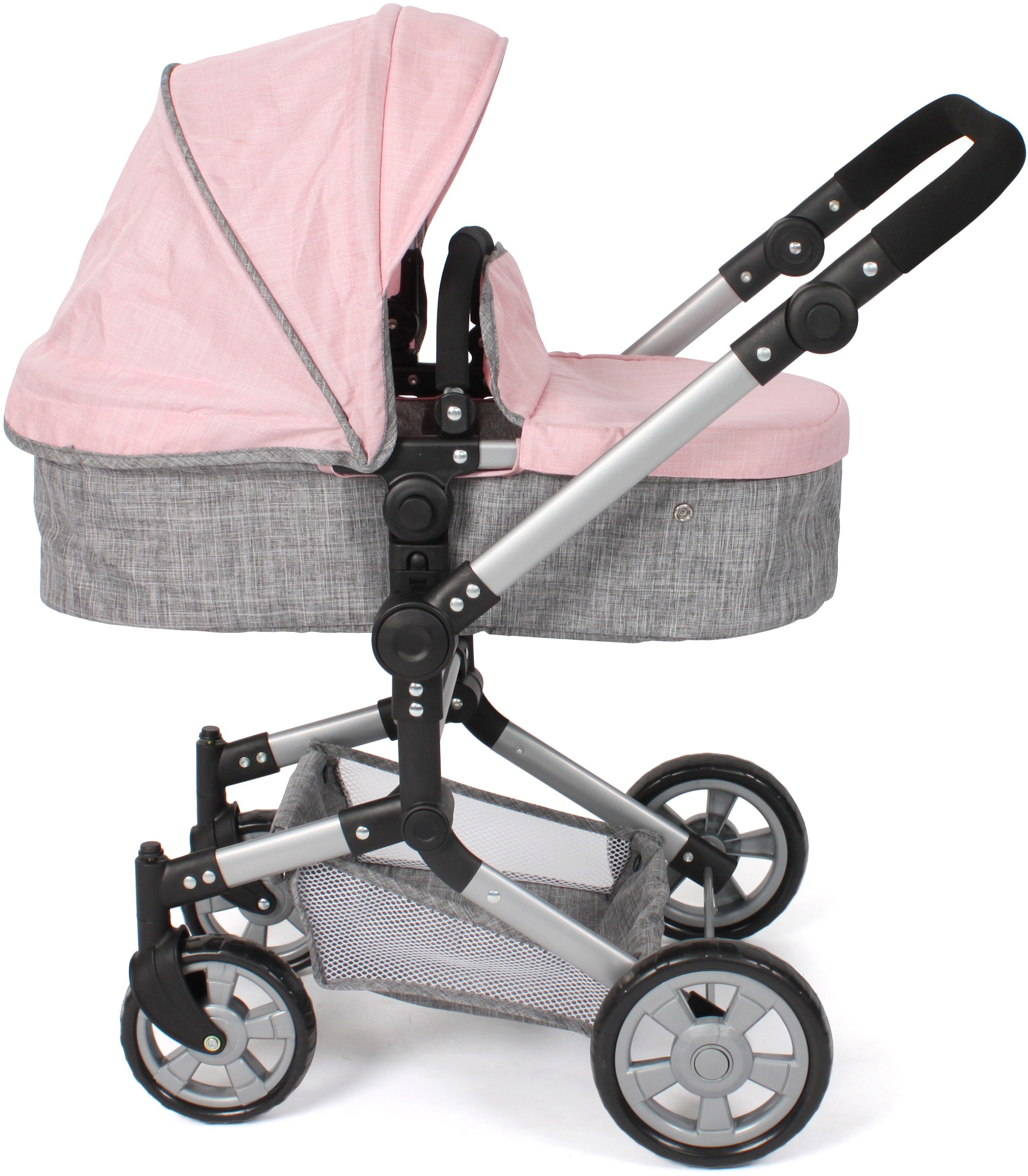 CHIC2000 Kombi-Puppenwagen »Linus, Melange Grau-Rosa«, (Set), mit Babywanne und Autositz