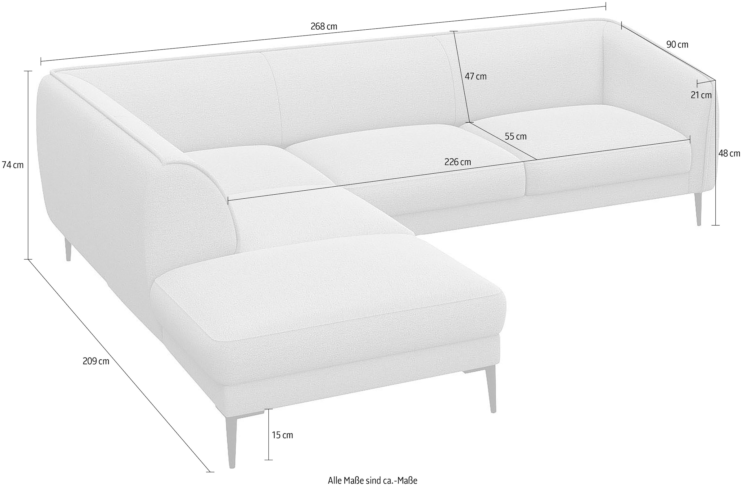 FLEXLUX Ecksofa »Belle Designsofa, L-Form, B/T 268/209 cm«, Skandinavisches Design, In hochwertiger Verarbeitung