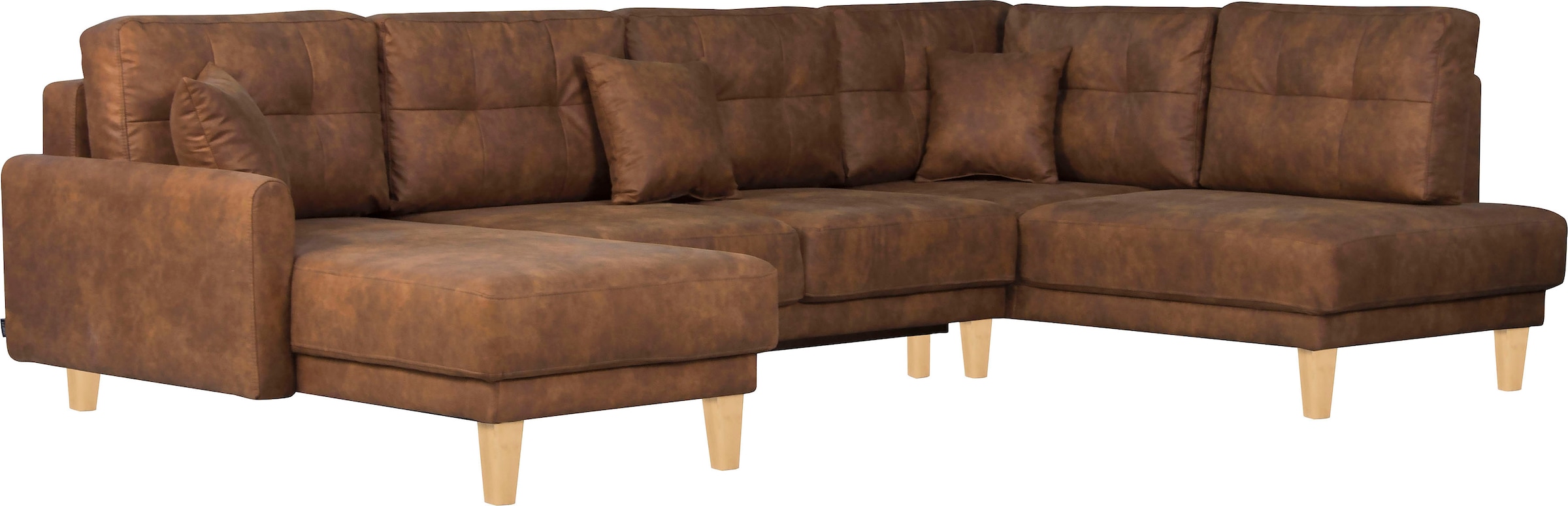 Home affaire Wohnlandschaft »TRIPLO U-Form wahlweise mit Schlaffunktion, B/T/H: 310/192/90 cm«, Schlafsofa, auch mit Bettkasten, Steppung im Rückenkissen