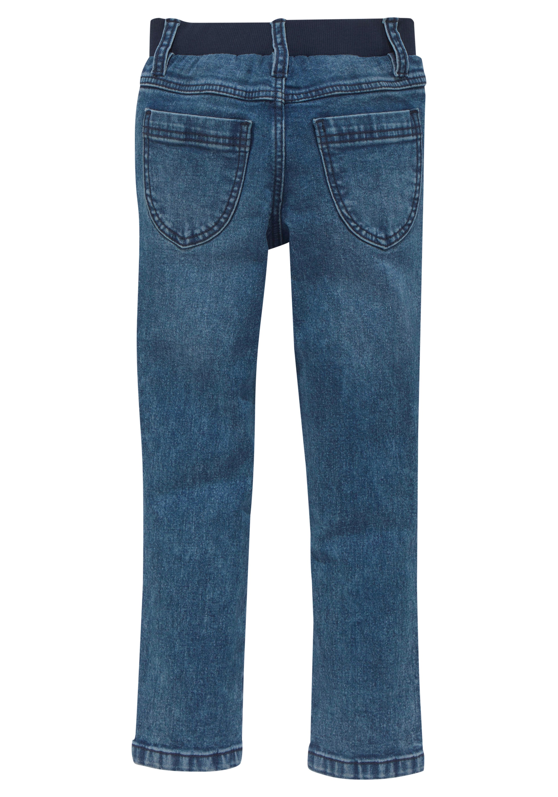 KIDSWORLD Stretch-Jeans », Basic Jeans mit toller Stickerei«, schmale Beinform, mit verstellbarem Gummizug am Bund, lang