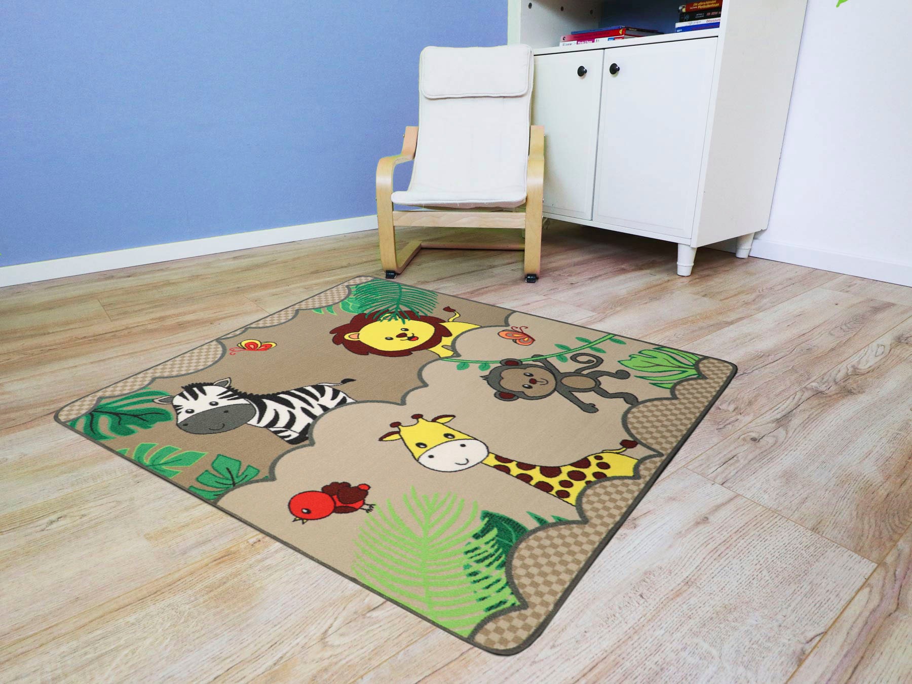 Primaflor-Ideen in Textil Kinderteppich »SAFARI, Made in Belgium«, rechteckig, 5 mm Höhe, Motiv Tiere der Savanne, Kinderzimmer