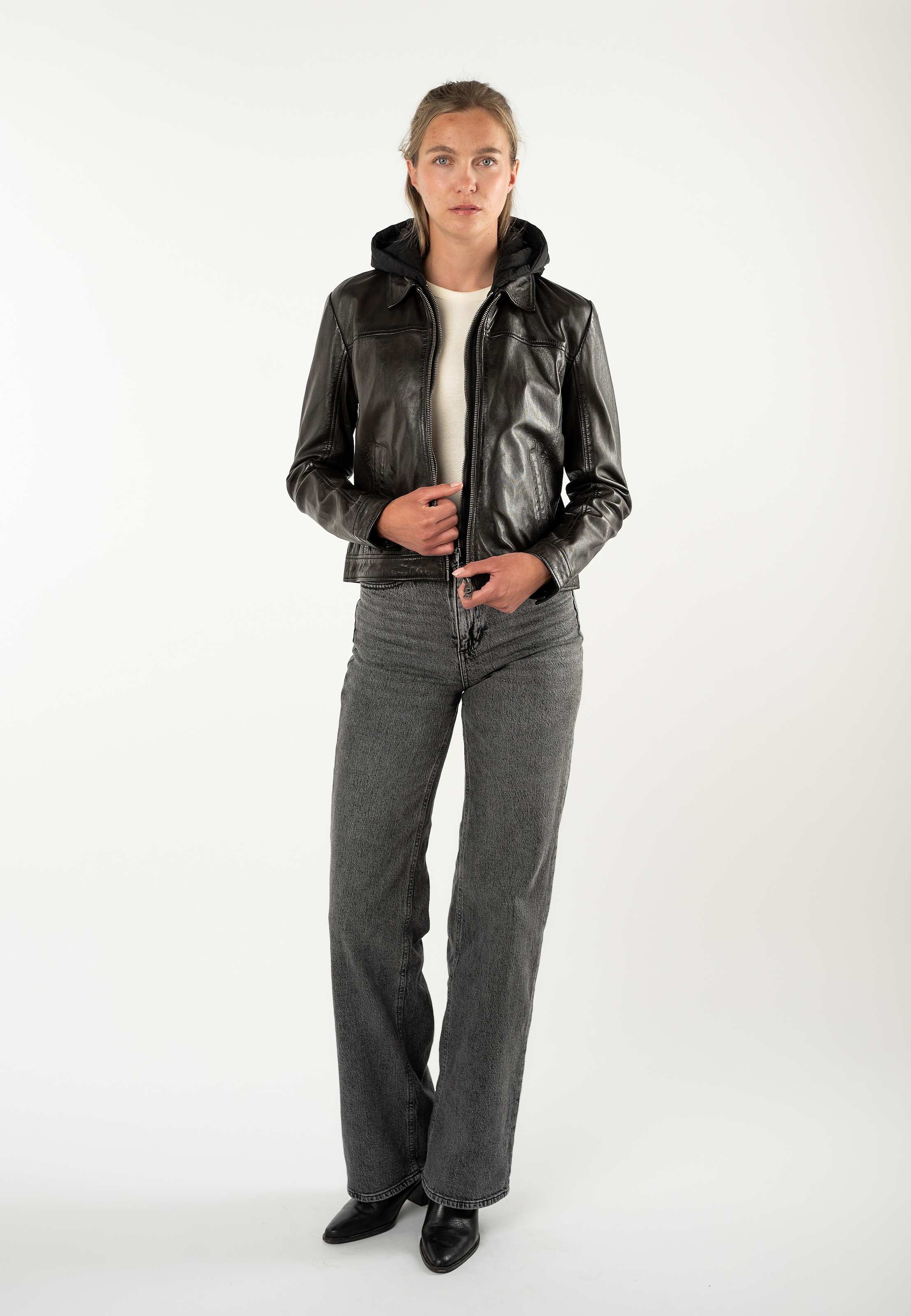 Mauritius Lederjacke »MWAvih« mit Kapuze mit abnehmbarer Nylon-Kapuze