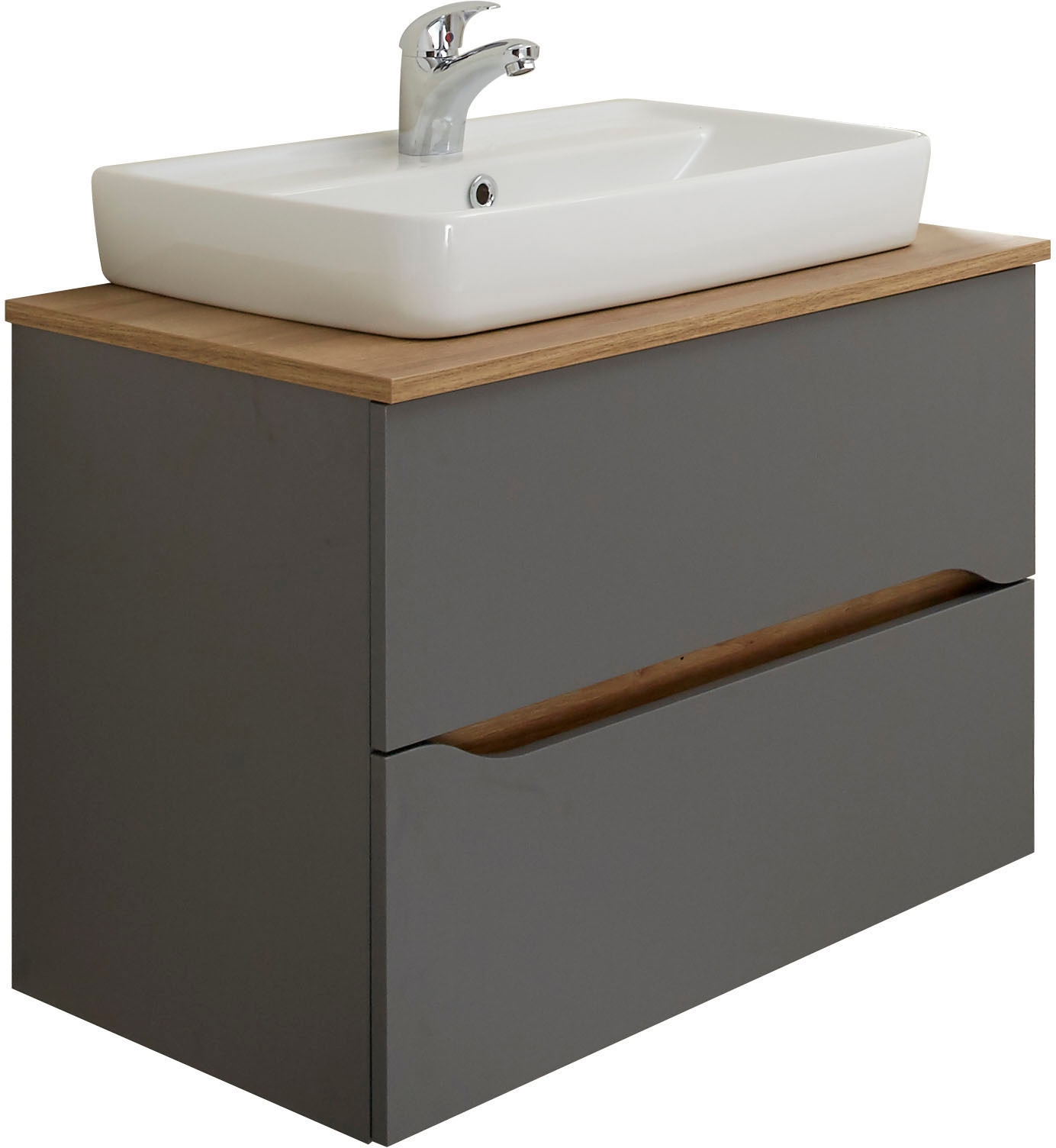 Saphir Badmöbel-Set »Quickset 2-teilig, Keramik-Aufsatzbecken mit LED-Spiegel« 5 Stk. tlg.