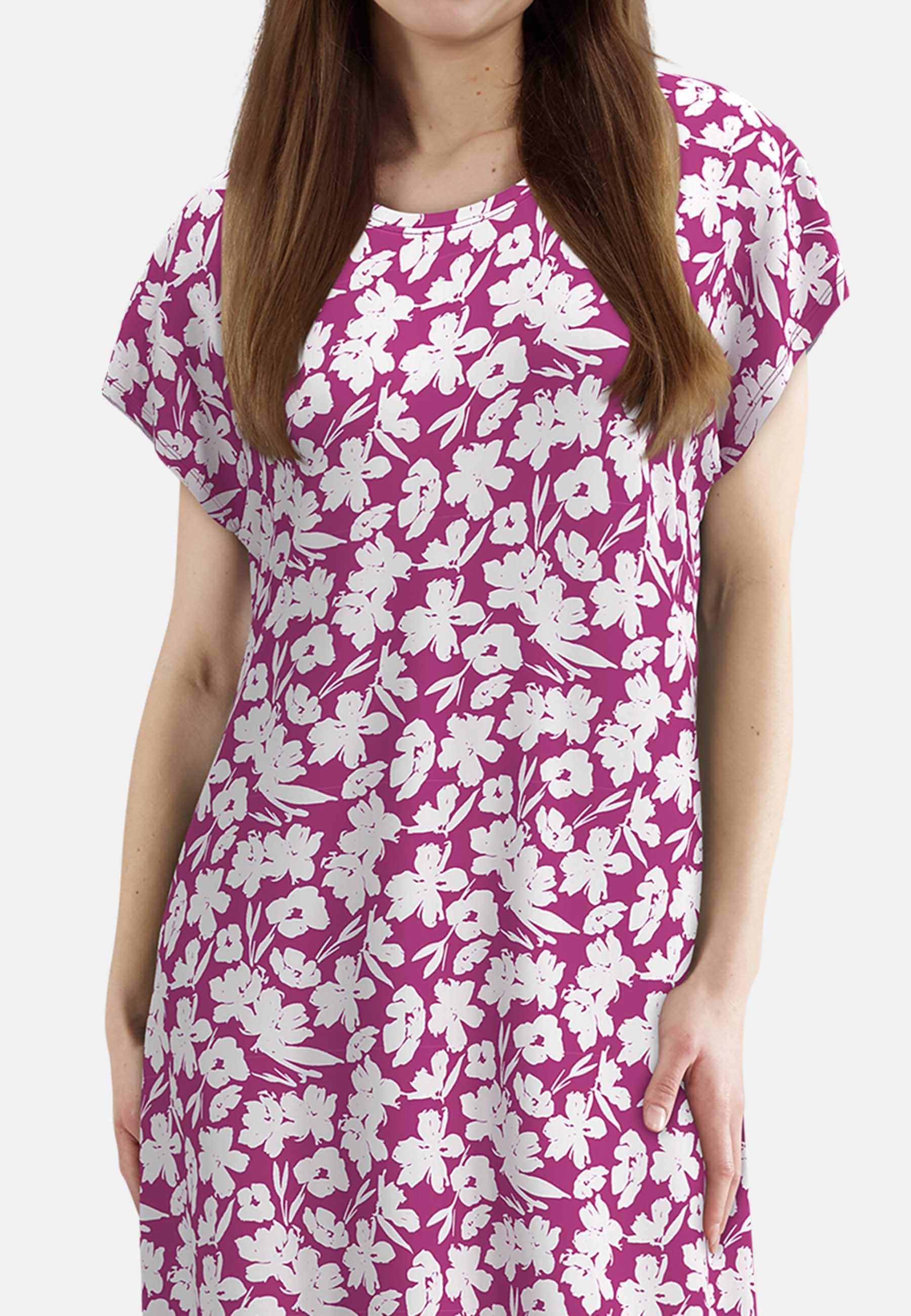 GÖTZBURG Nachthemd knielang, Kurzarm, Rundhalsausschnitt, geblümt, Baumwolle