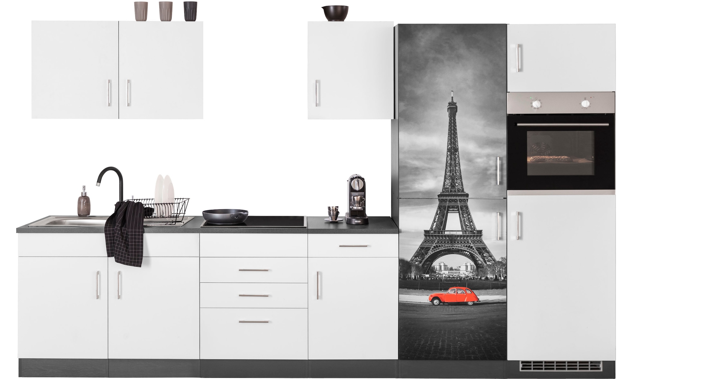 KOCHSTATION Küchenzeile »KS-Paris – Küchen mit einzigartigen Fotomotiven auf den Fronten« Breite 330 cm, wahlweise mit E-Geräten und Induktion