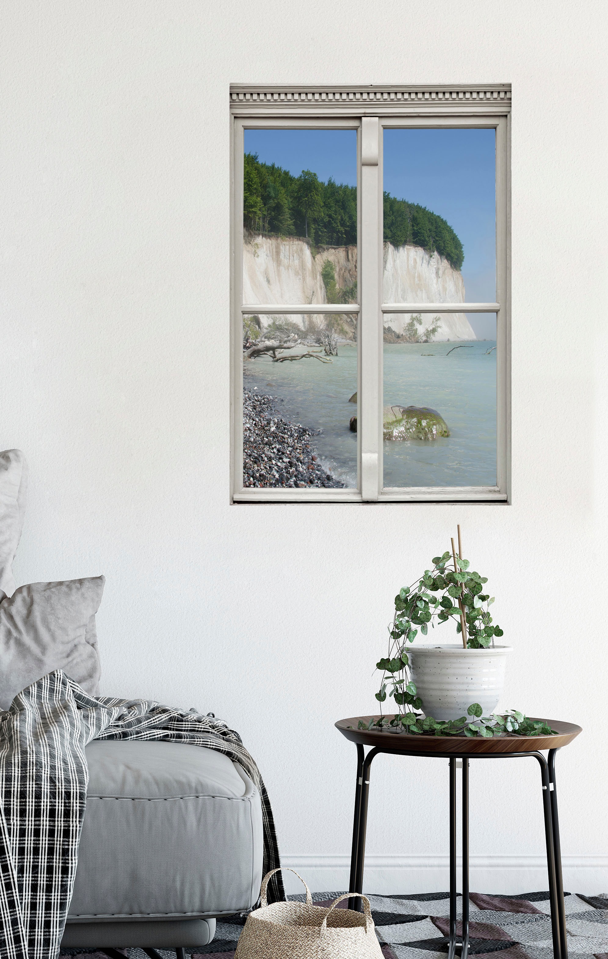 queence Wandsticker »Steinstrand« Wandsticker, Wandbild, selbstklebend, 3D, Fenster