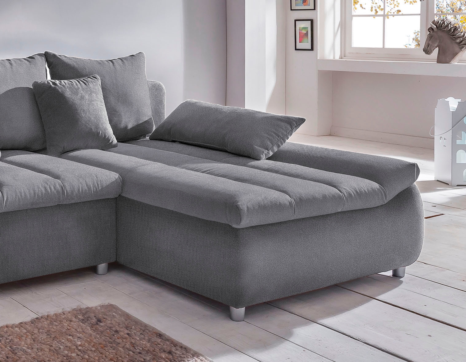 INOSIGN Ecksofa »Imola elegant und bequem, aktuelle Steppung im Sitz, L-Form«, wahlweise mit Bettfunktion