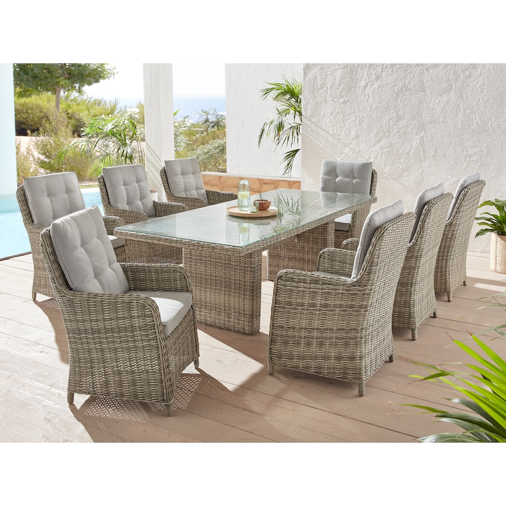 KONIFERA Garten-Essgruppe »Venedig«, (Set, 25 tlg., 8x Sessel, 1x Tisch 230,8x100,5x76 cm, inkl. Auflagen)