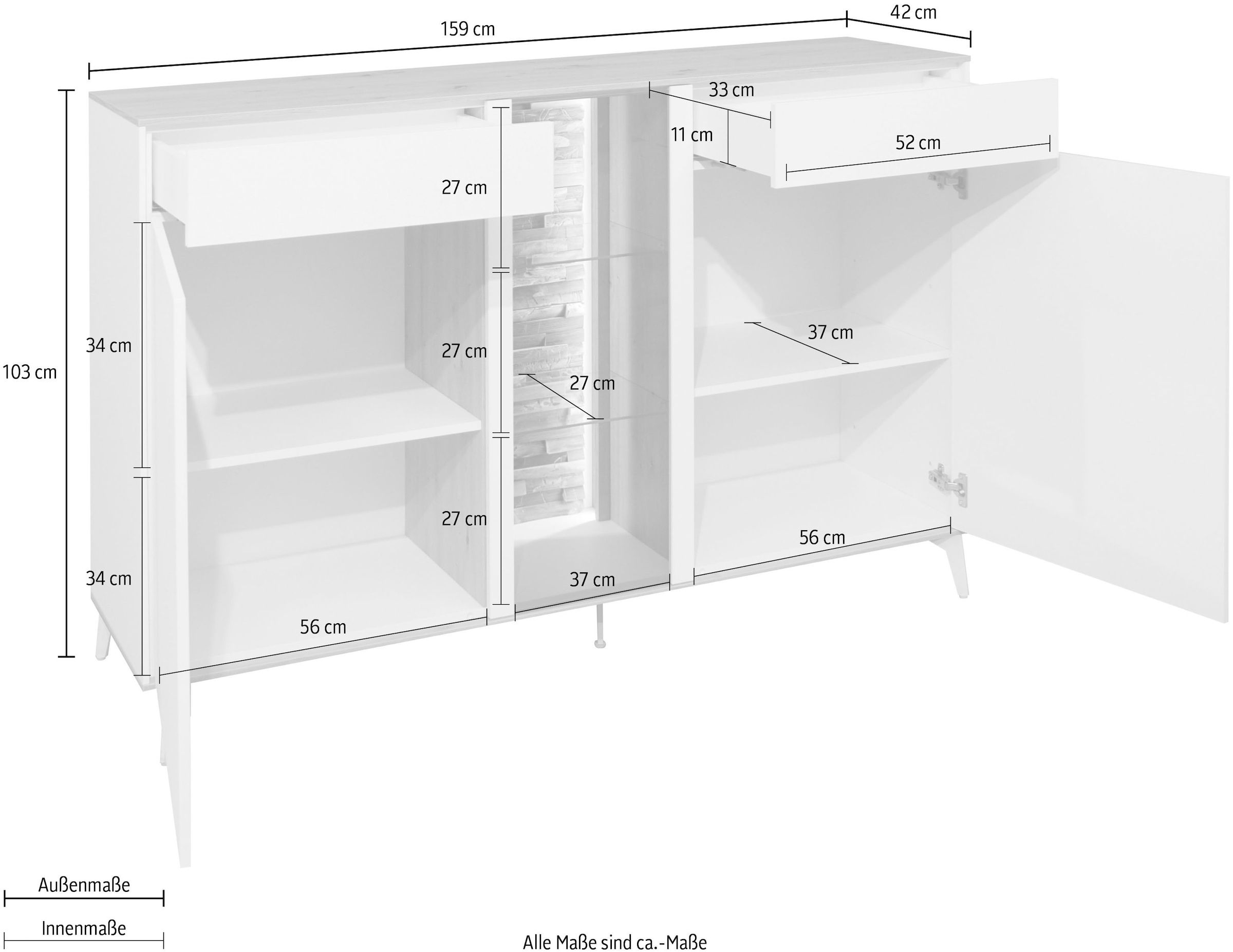 Mäusbacher Kommode Faro Sideboard 159 cm,  inkl. Beleuchtung, Push to open, Metallfüße