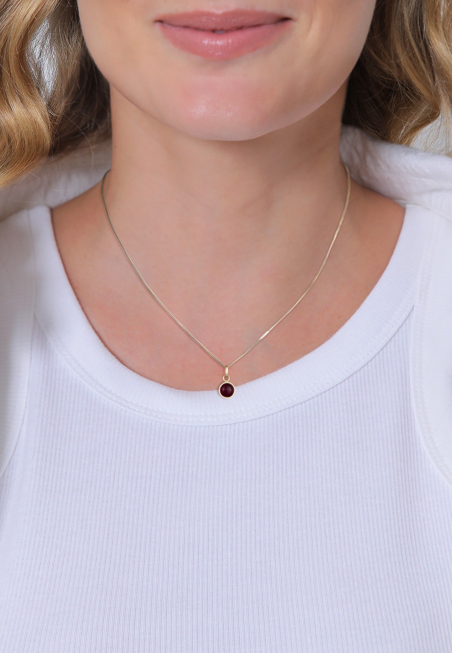 Elli Premium Silberkette »Halskette Solitär Geburtsstein Granat Rot 925 Sterling Silber vergoldet«