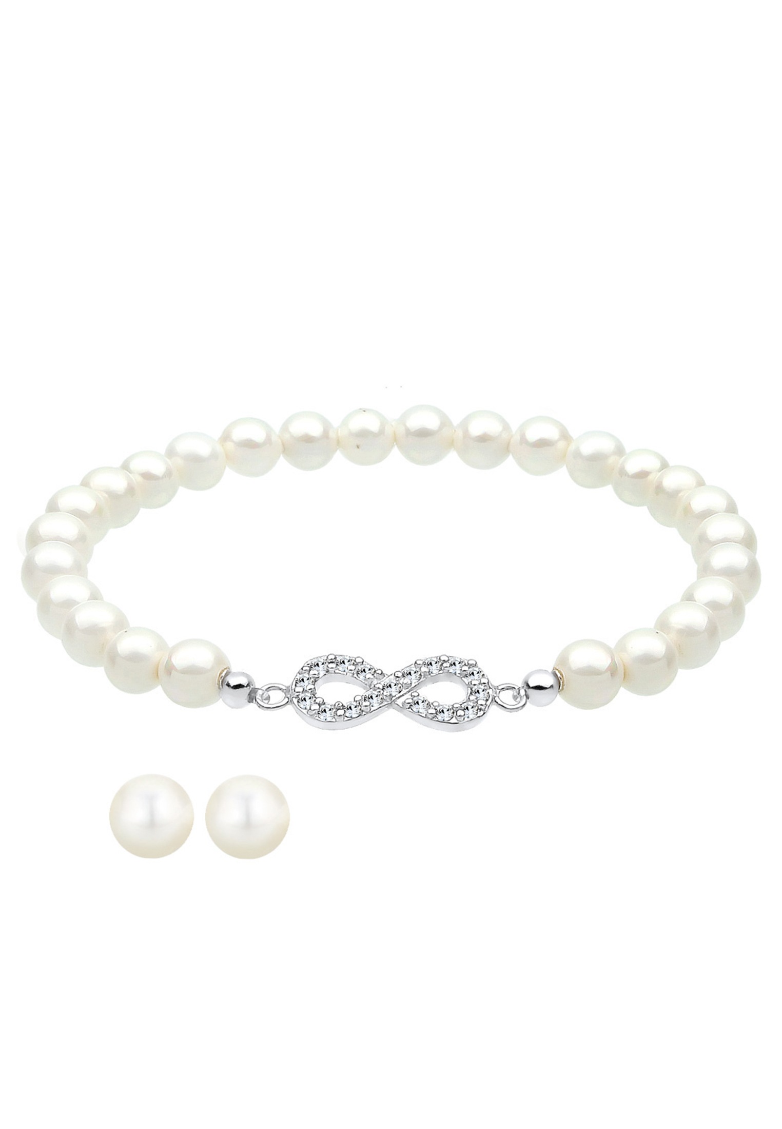 Elli Ohrring und Ketten Set »Schmuckset Set mit Infinity Symbol Muschelkernperlen Weiß 925 Sterling Silber«