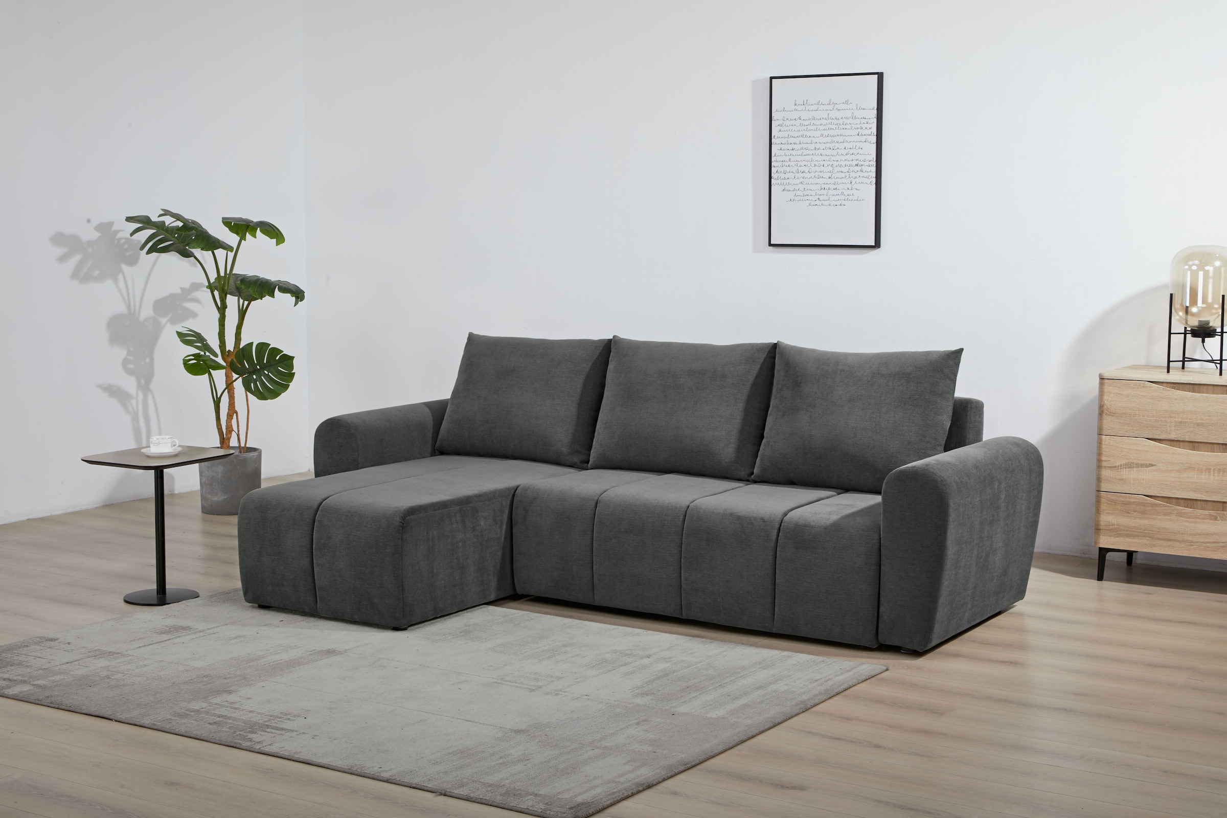 Home affaire Ecksofa »Nortrud, 241 cm, L-Form, mit Schlaffunktion u. Bettkasten« Recamiere rechts / links montierbar, in Cord und Webstoff