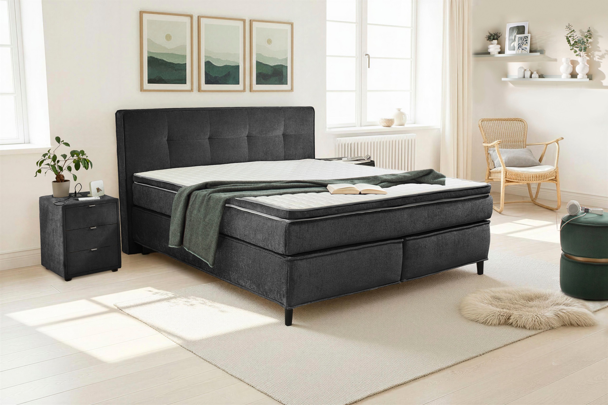 Jockenhöfer Gruppe, Boxspringbett »Capello, 7-Zonen-TTFK-Matratze« KS-Topper, 160x200 cm oder 180x200 cm, verschiedene Härtegrade wählbar, dunkelgrau 