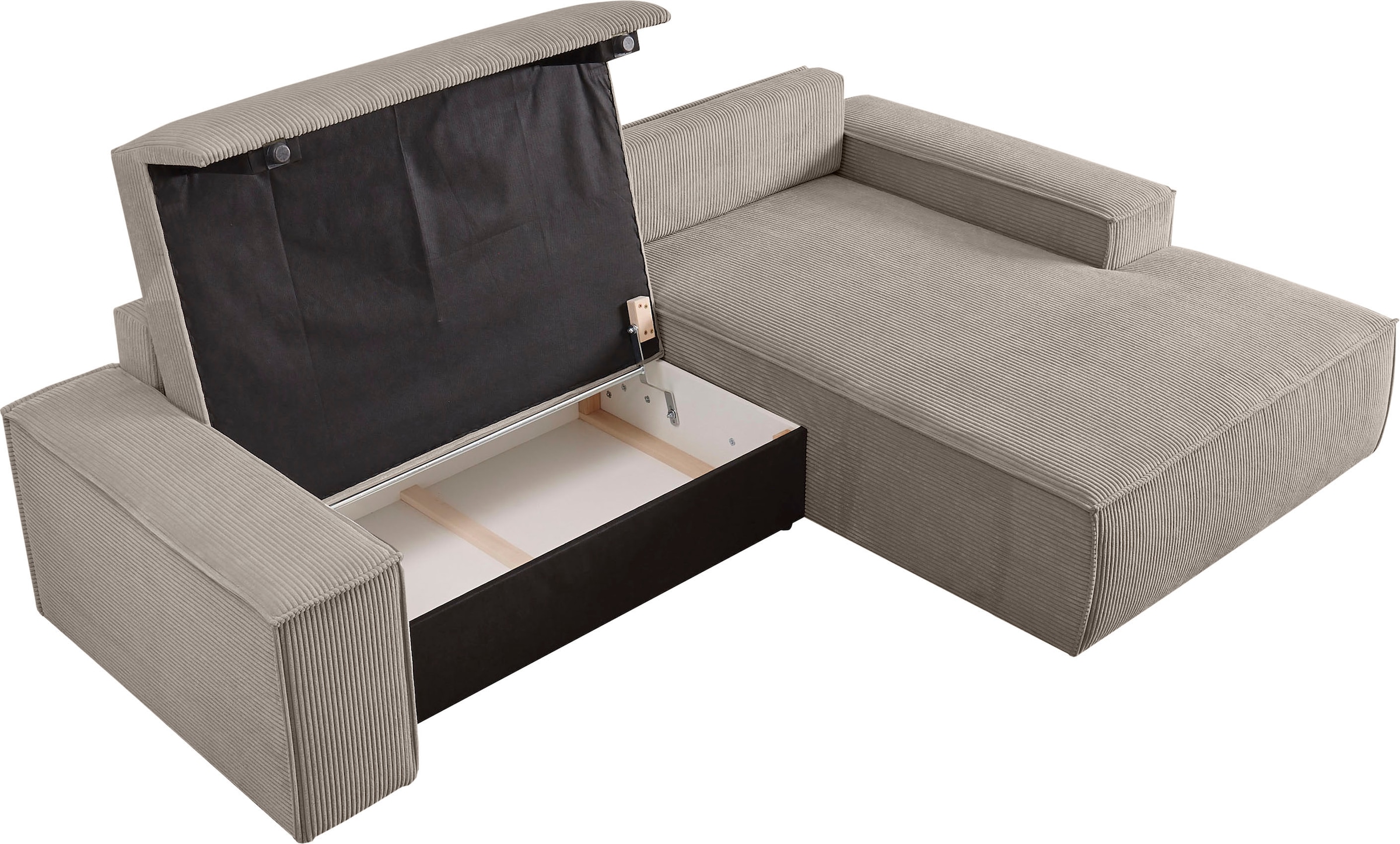 Home affaire Ecksofa »SHERWOOD Schlafsofa 267 cm, L-Form,«, Schlaffunktion mit Bettkasten (210x136 cm), Cord, Vintage, Samtvelours