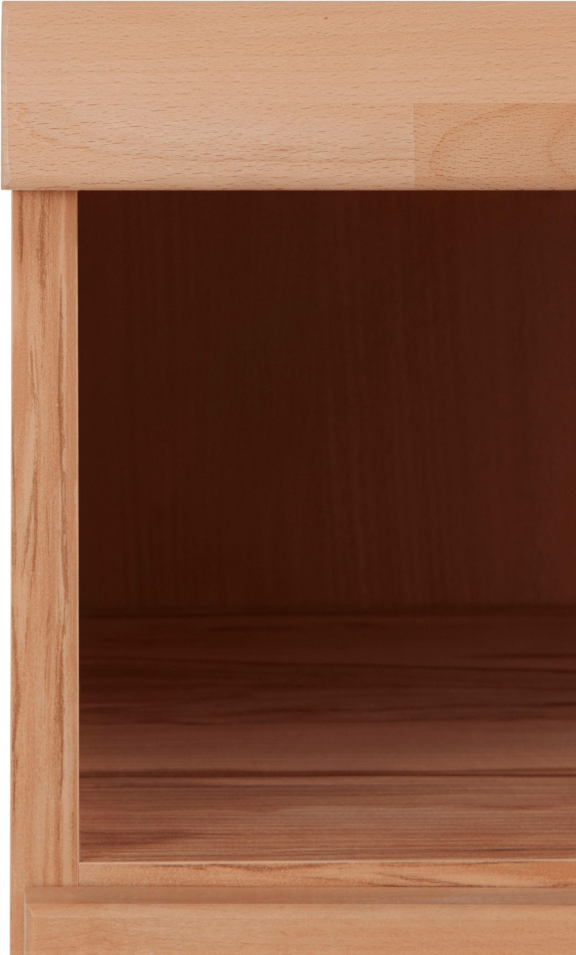 Home affaire Kommode »Ribe 85cm breit,35 cm tief, Fronten Massivholz,2 Türen mit Glaseinsatz«, Holz massiv, Holzwerkstoff,3 breite Fächer