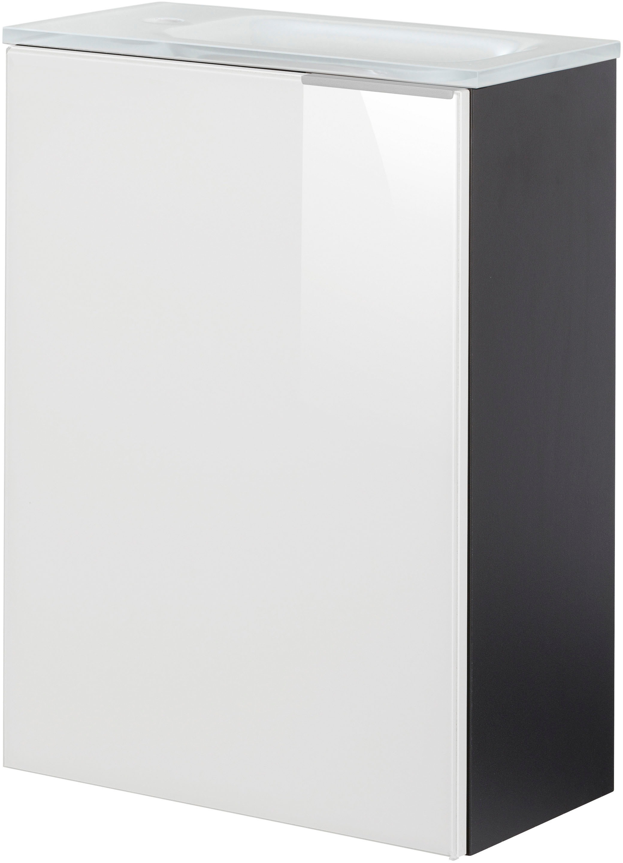 Fackelmann Glasbecken mit Unterschrank 'SBC' Hahnloch rechts grau/weiß 45 x 61,5 x 25 cm