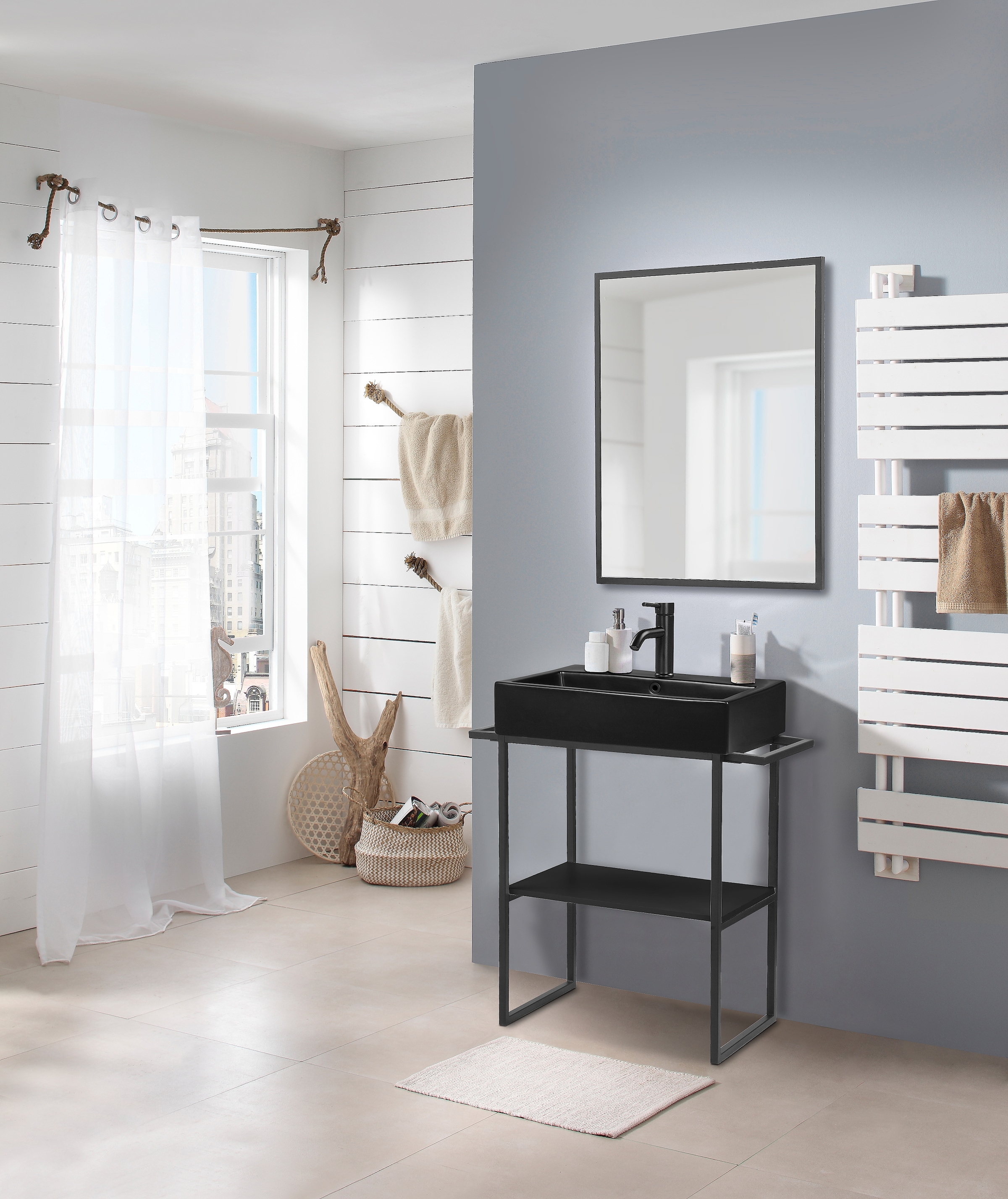 welltime Waschtisch »Stockholm«, Badmöbel Metalloptik inkl. Becken, Breite 60 cm Waschplatz