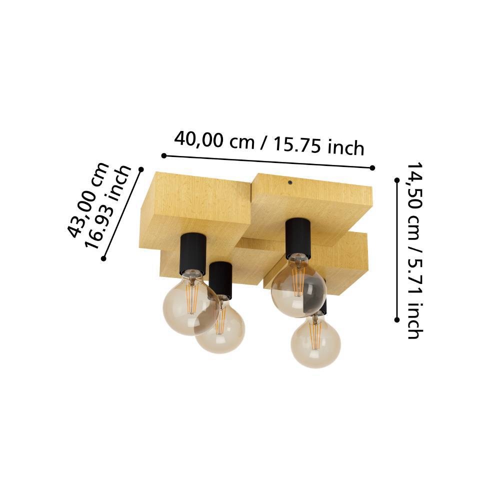 EGLO Deckenleuchte »HALKIN«, 4 flammig, Leuchtmittel E27 | ohne Leuchtmittel, Deckenlampe, FSC100HB, Holz in Natur und Metall in Schwarz, E27